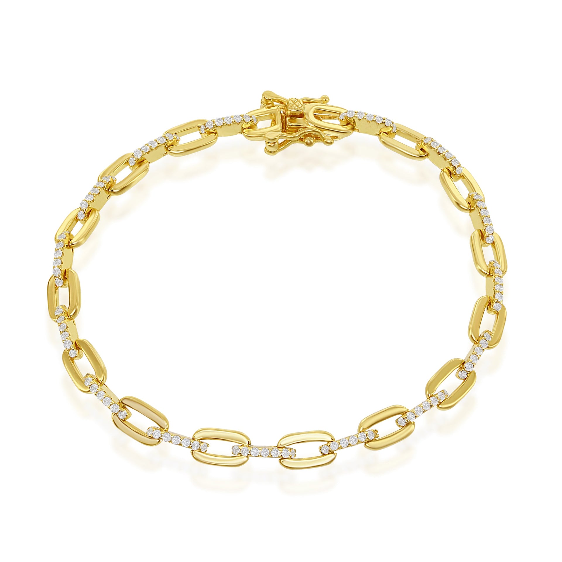Sterling Silver or Gold Plated Over Sterling Silver CZ Paperclip Bracelet