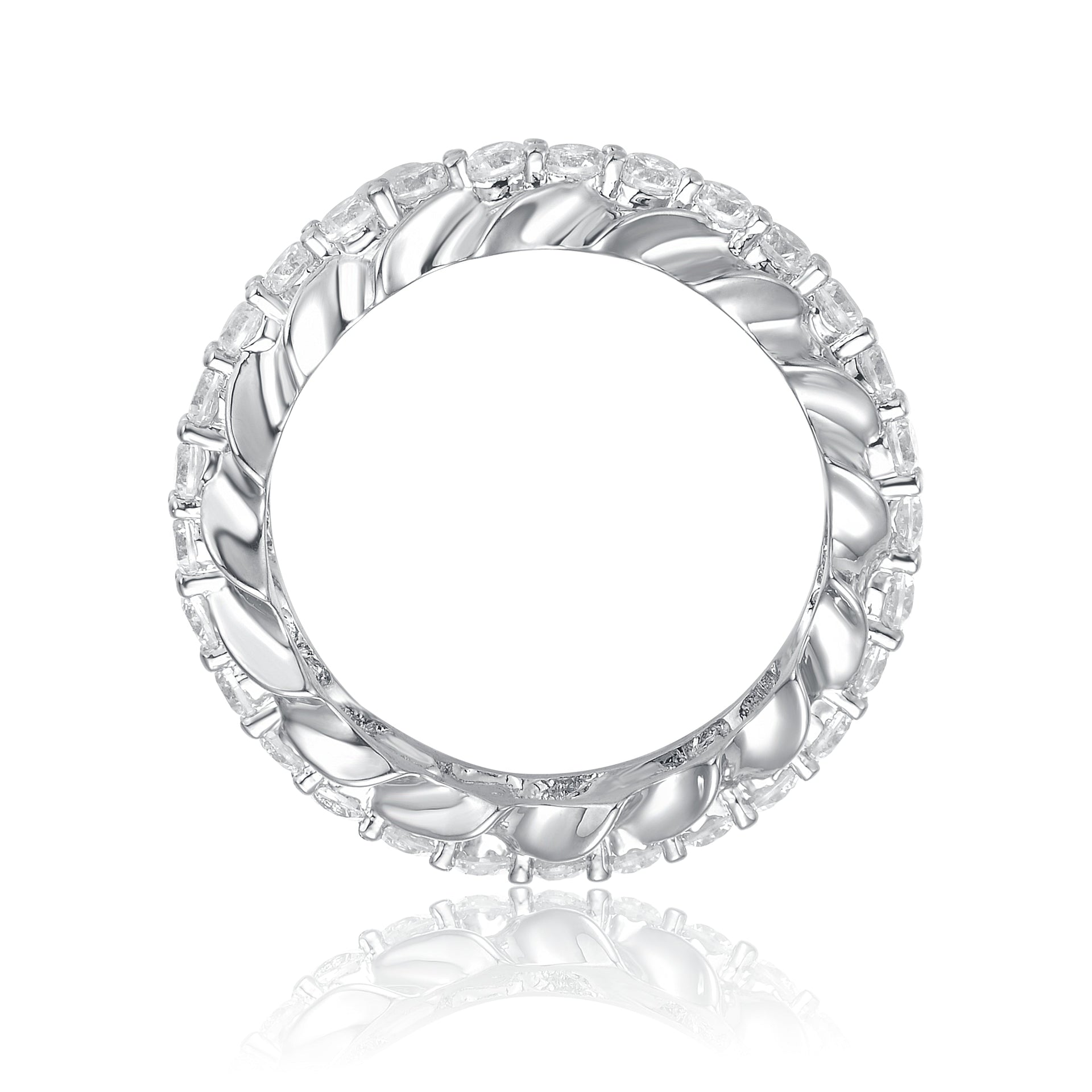 Rhodium Plated Oval Cubic Zirconia Band Ring