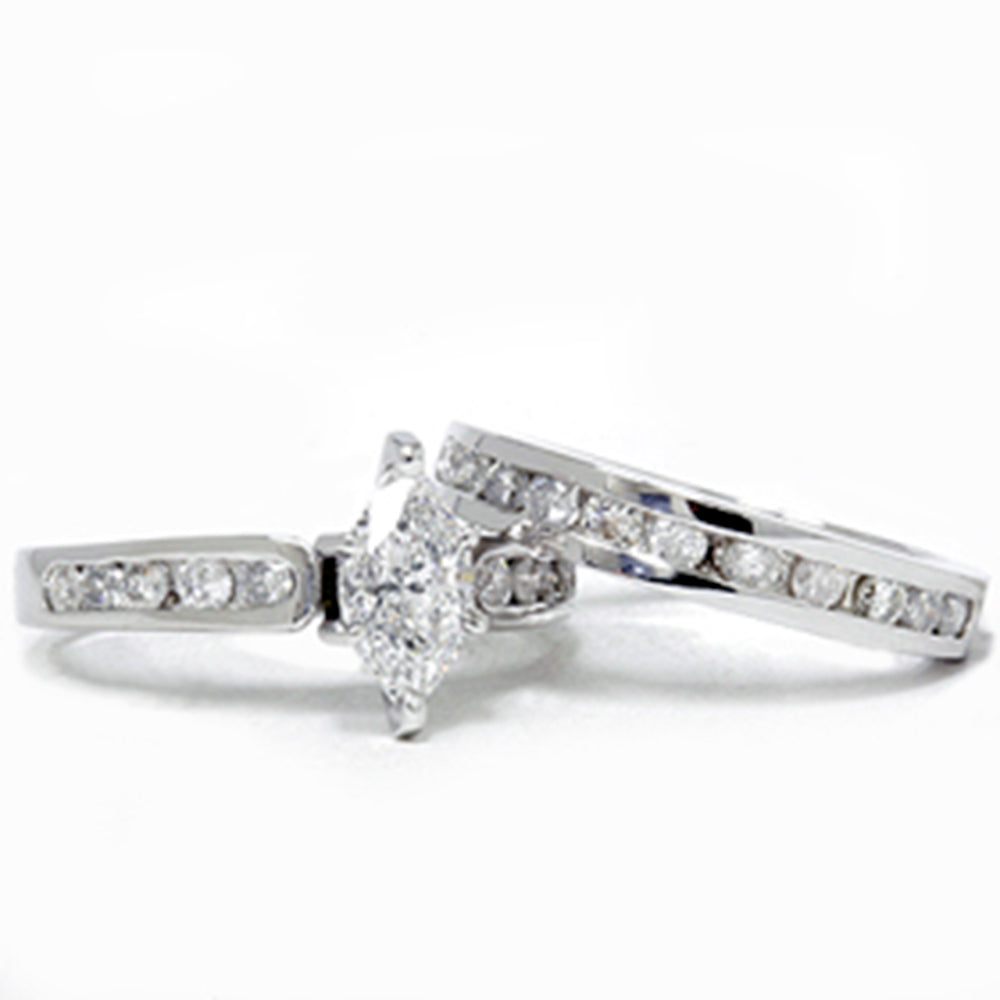 2 Carat Marquise Enhanced Diamond Engagement Wedding Ring Set White Gold 14 karat
