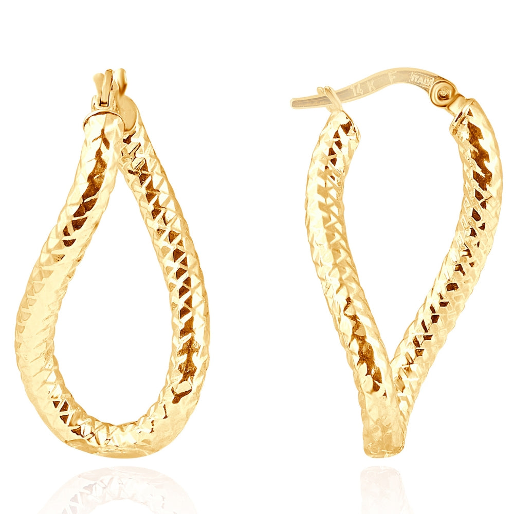 14k Yellow Gold 3mm Twirl Designer Hoops Women's Earrings 1' Tall 1.15grams