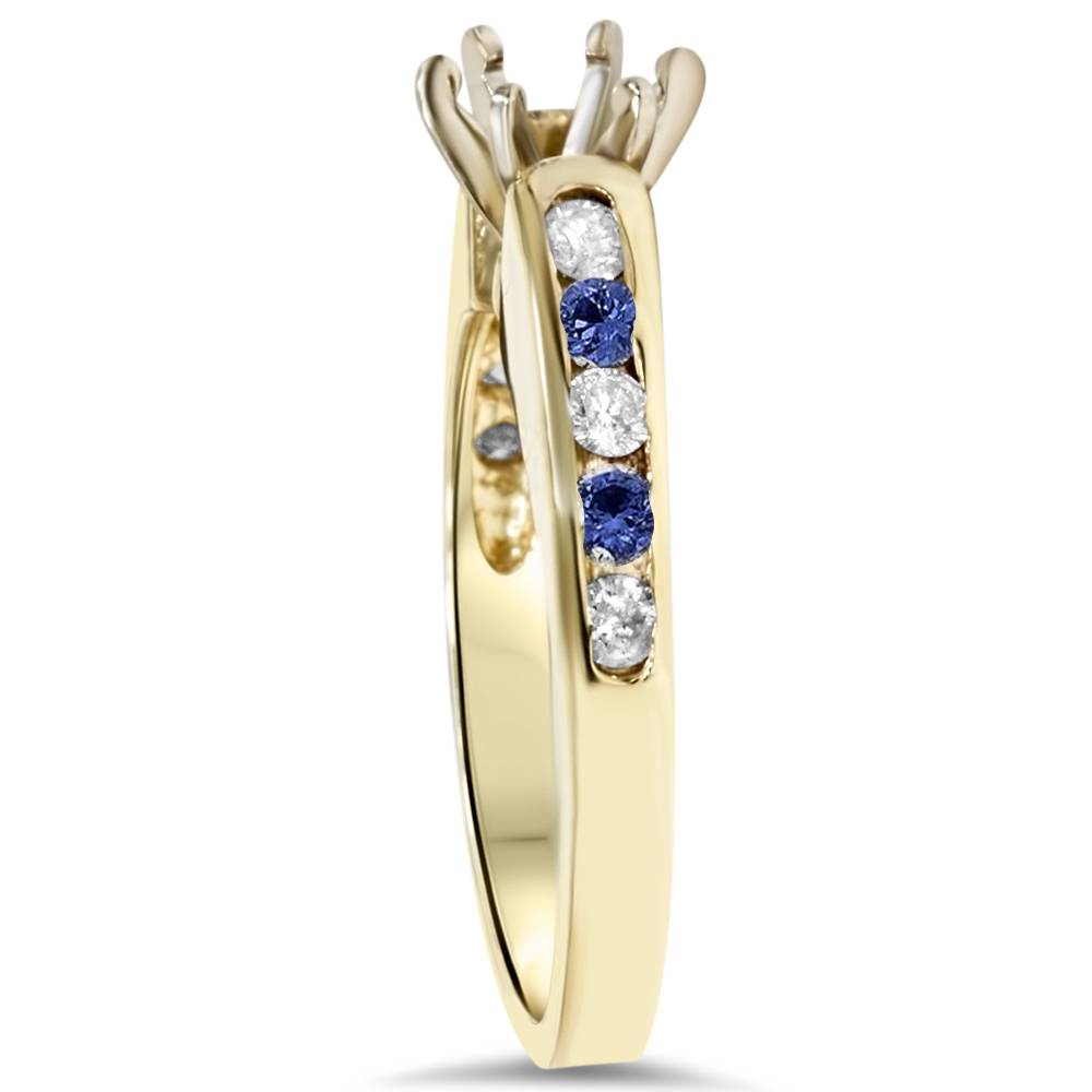 1/2 CT Blue Sapphire & Diamond Engagement Ring Setting 14K Yellow Gold