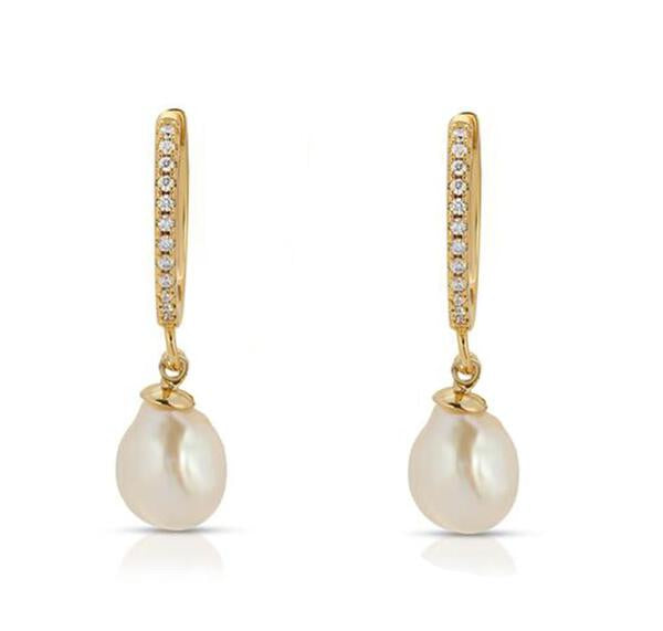 Effie Pearl Drop Huggies - Gold