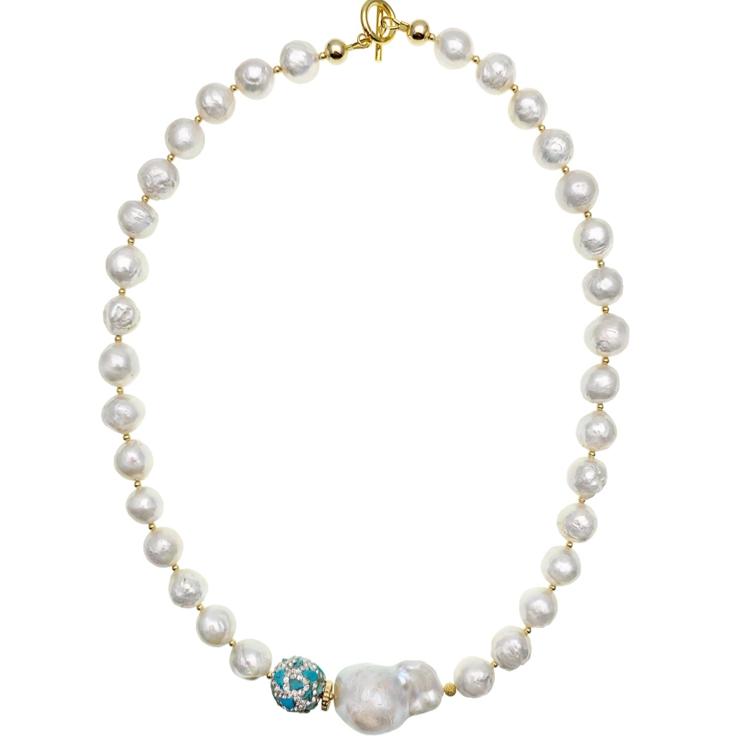Freshwater Pearls With Baroque Pearls & Turquoise Short Necklace