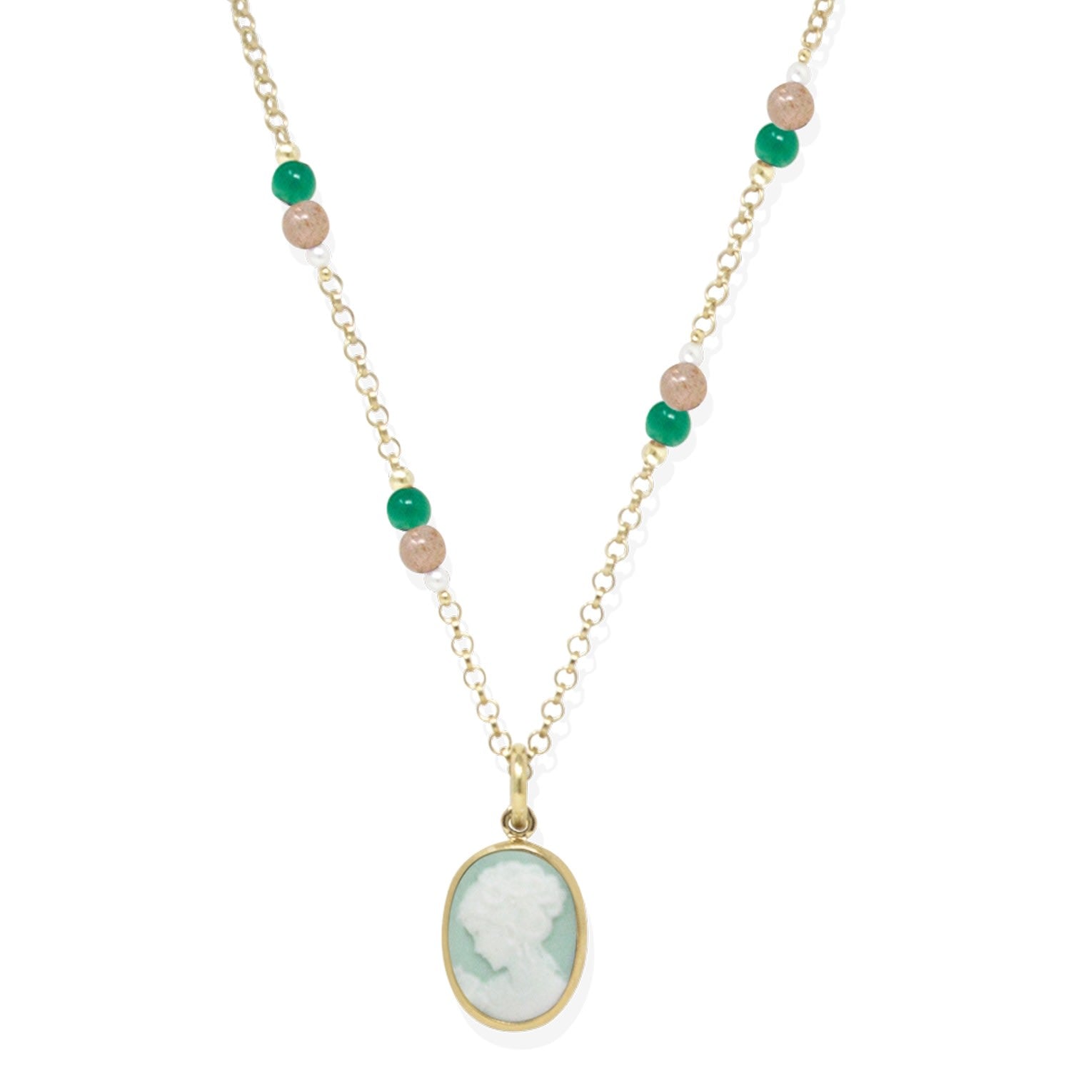 Little Lovelies Gold-Plated Green Cameo Necklace