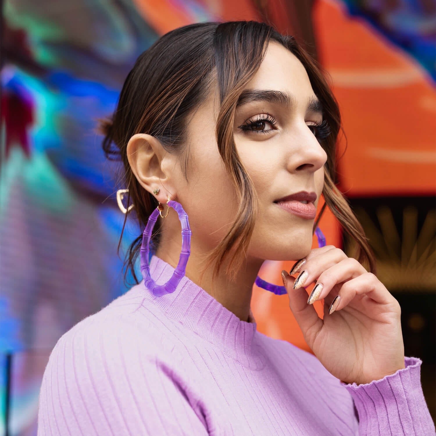 Xl Bamboo Hoop Earrings In Purple Grape