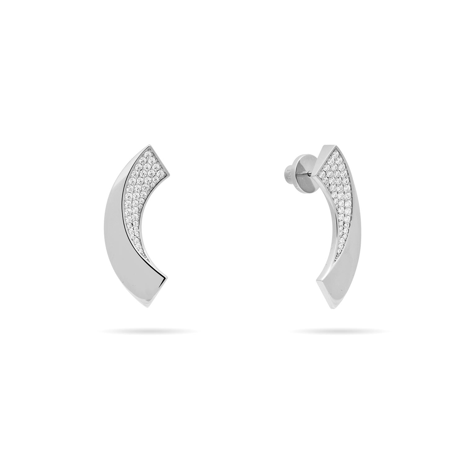 Ribbon Drop Earrings With Pave Cz - Silver