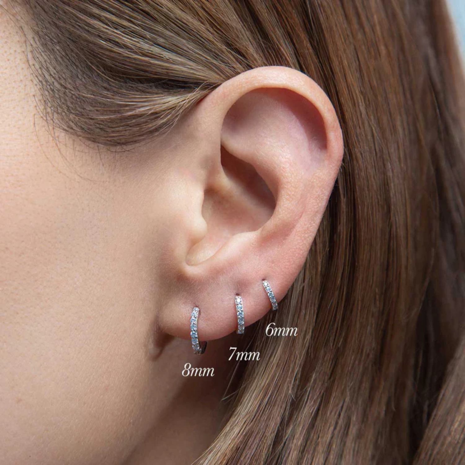 Eight Mm Silver Pave Hoop Earring