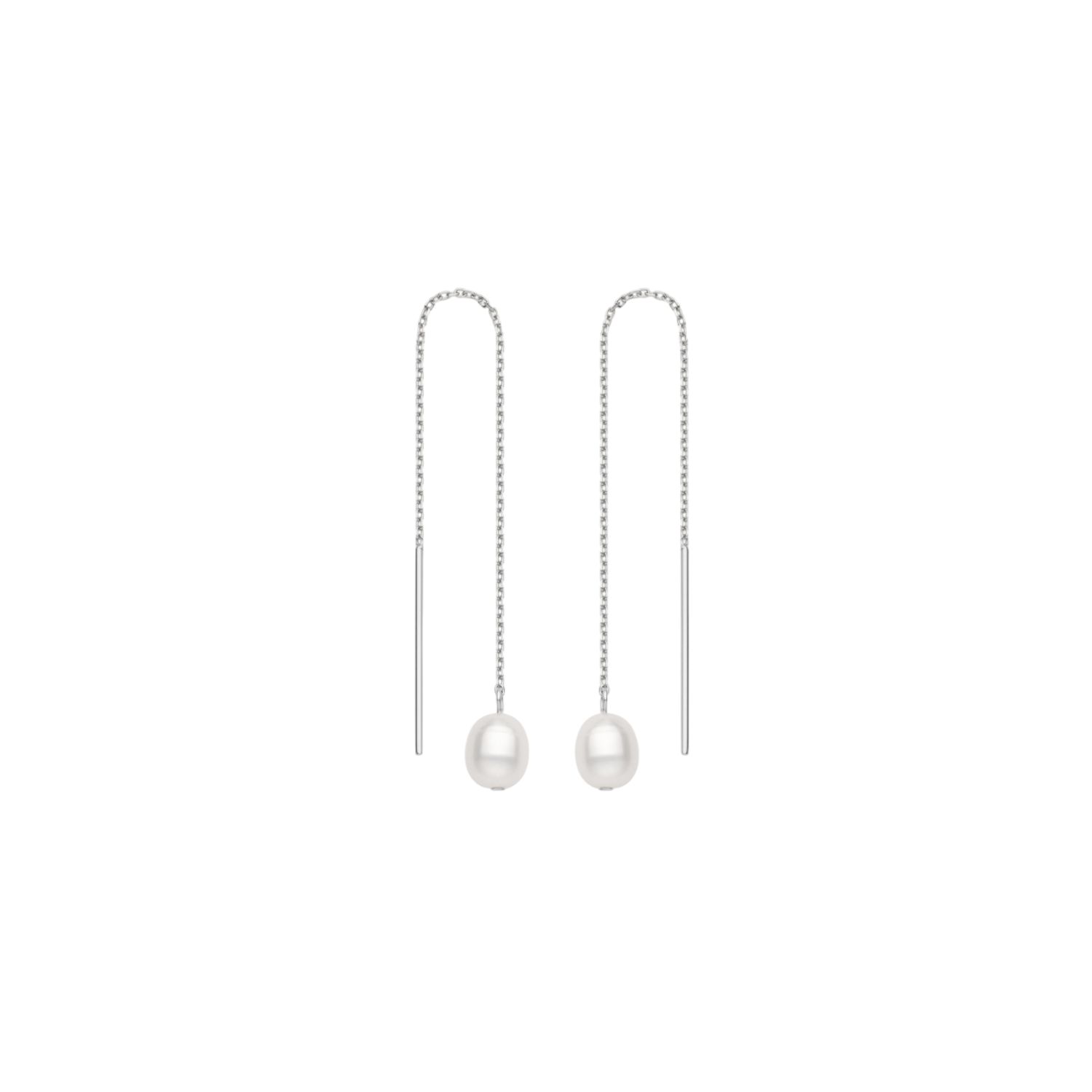 Eira Pearl Drop Threader Earrings In Silver