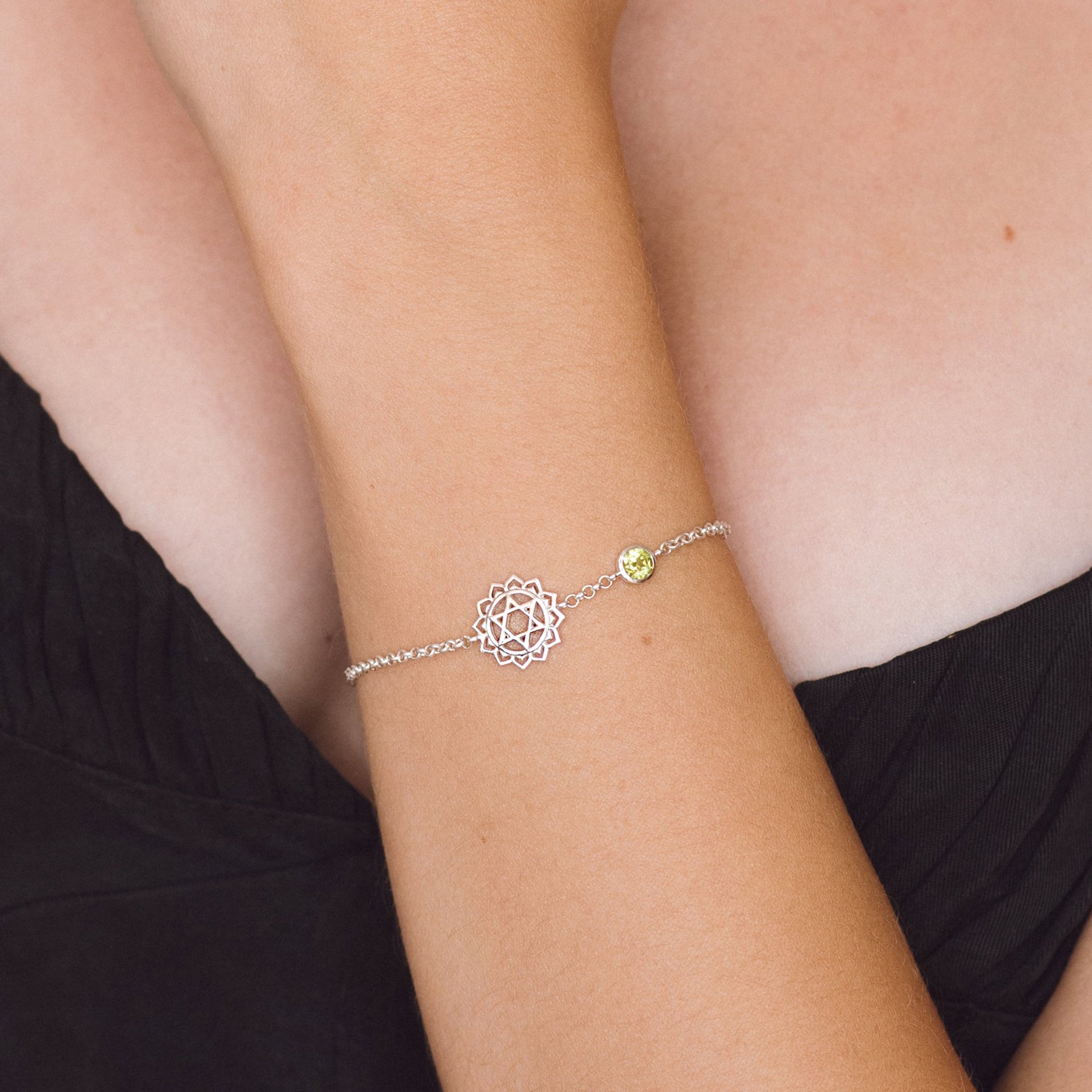 Heart Chakra Silver Bracelet - Peridot