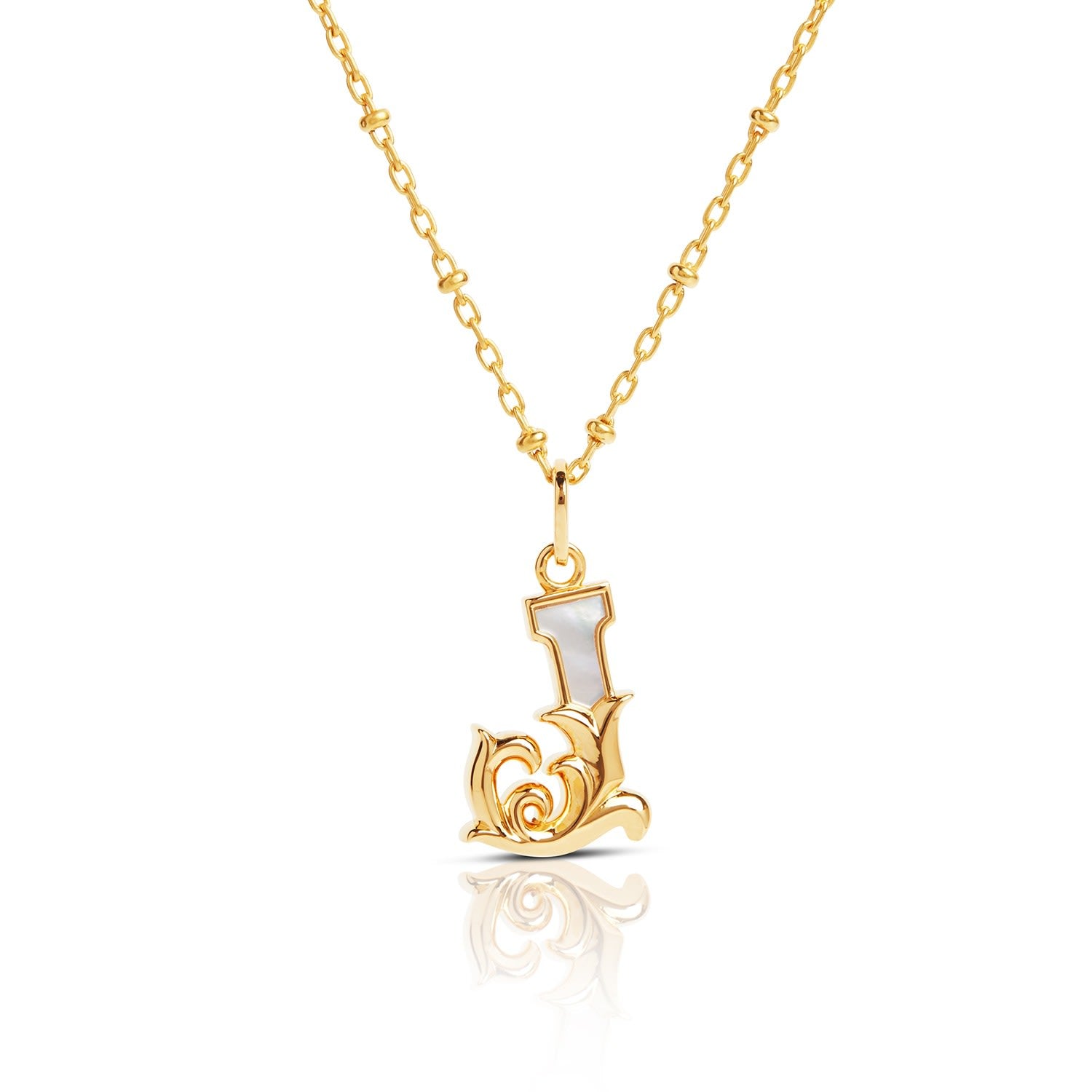 Gold Plated J Initial Necklace With Mother Of Pearl
