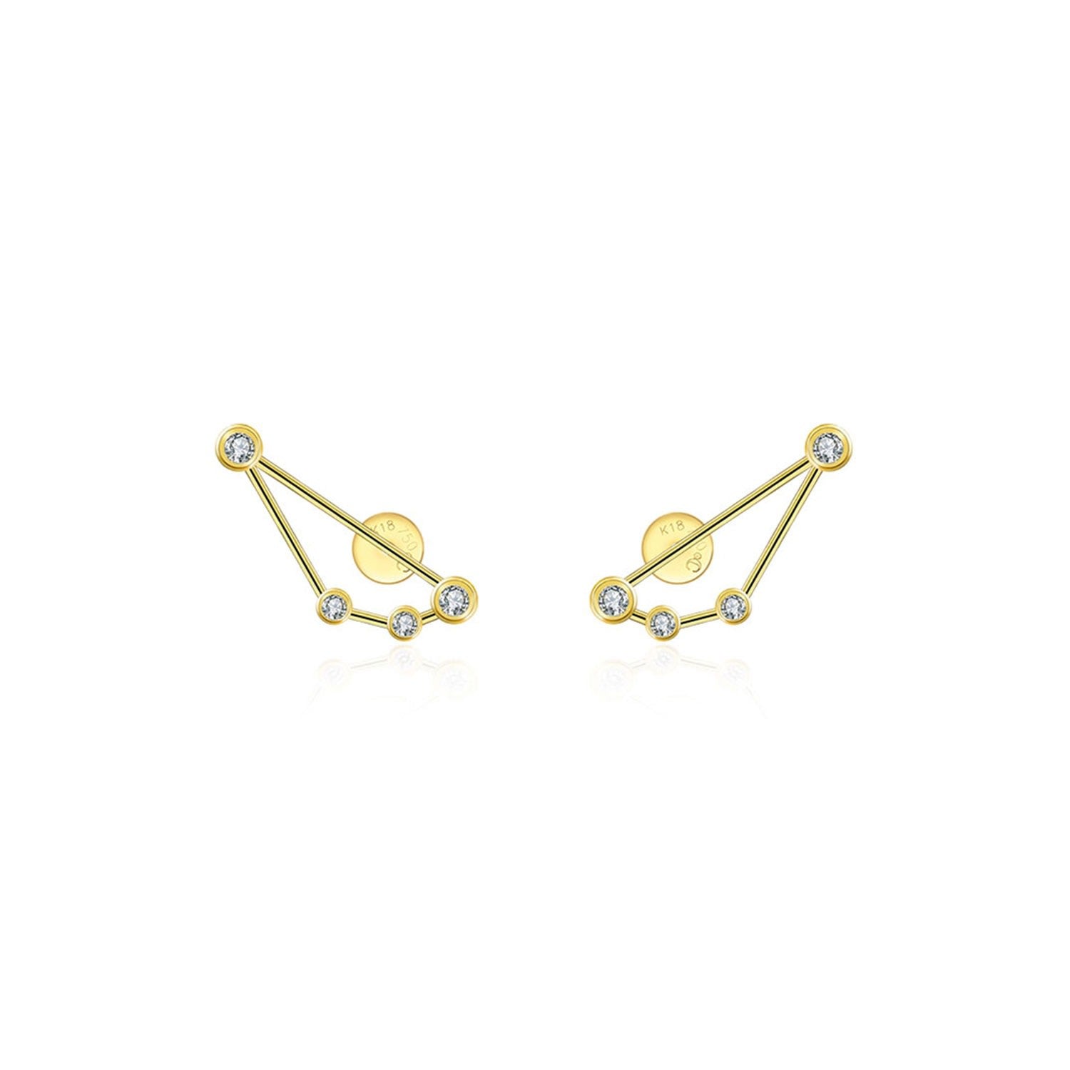 Capricorn Zodiac Constellation Earring 18K Yellow Gold & Diamond