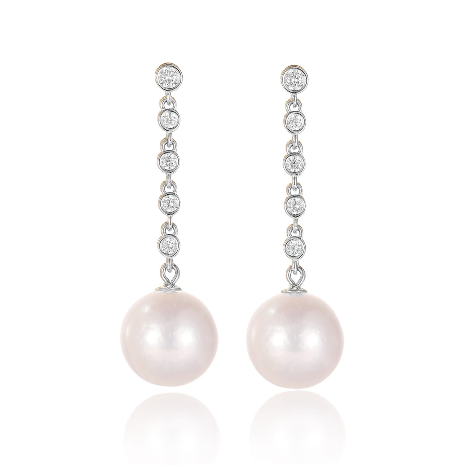 Electra Sterling Silver Diamond Rivière Pearl Drop Earrings