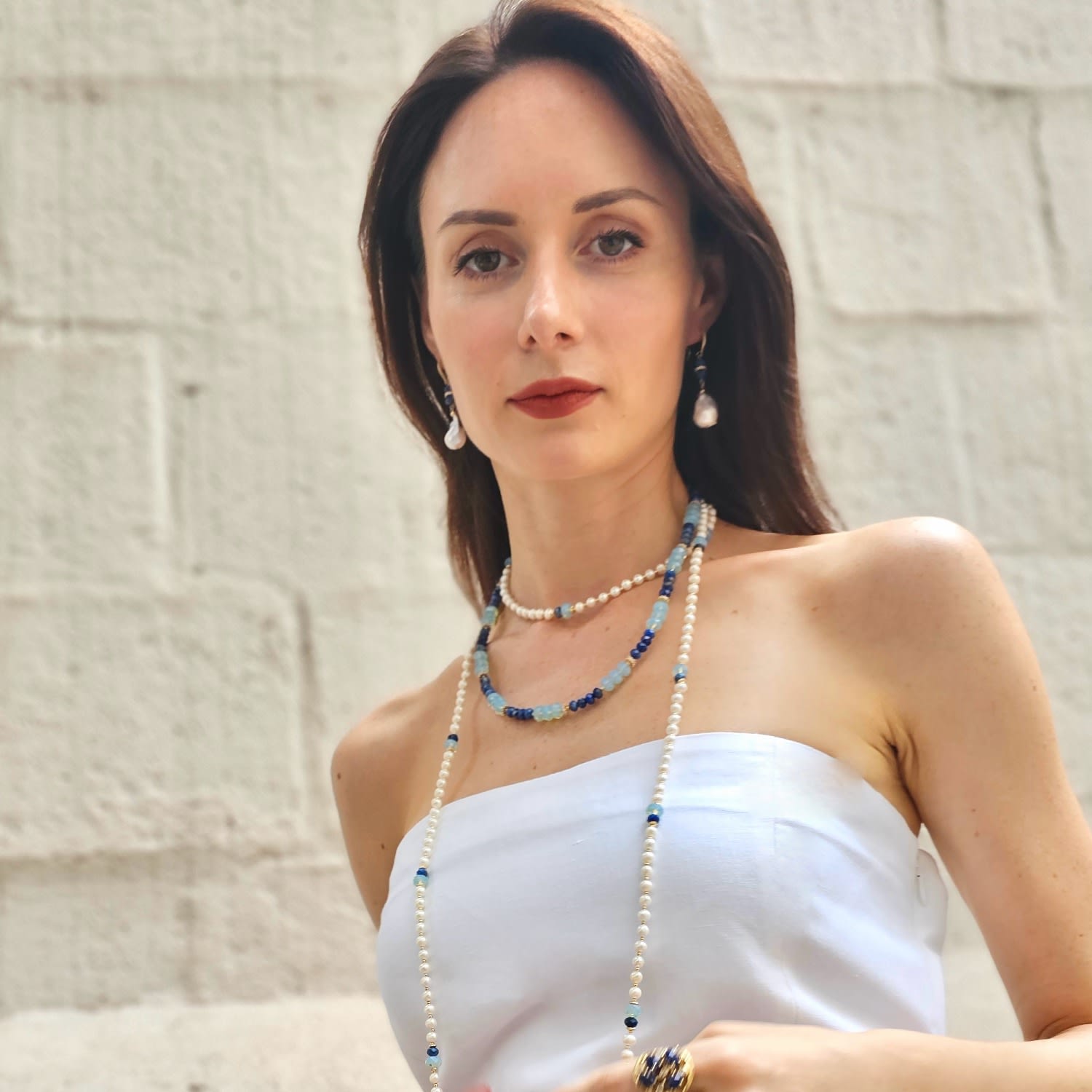 Blue Lapis With Opal Color Matching Necklace