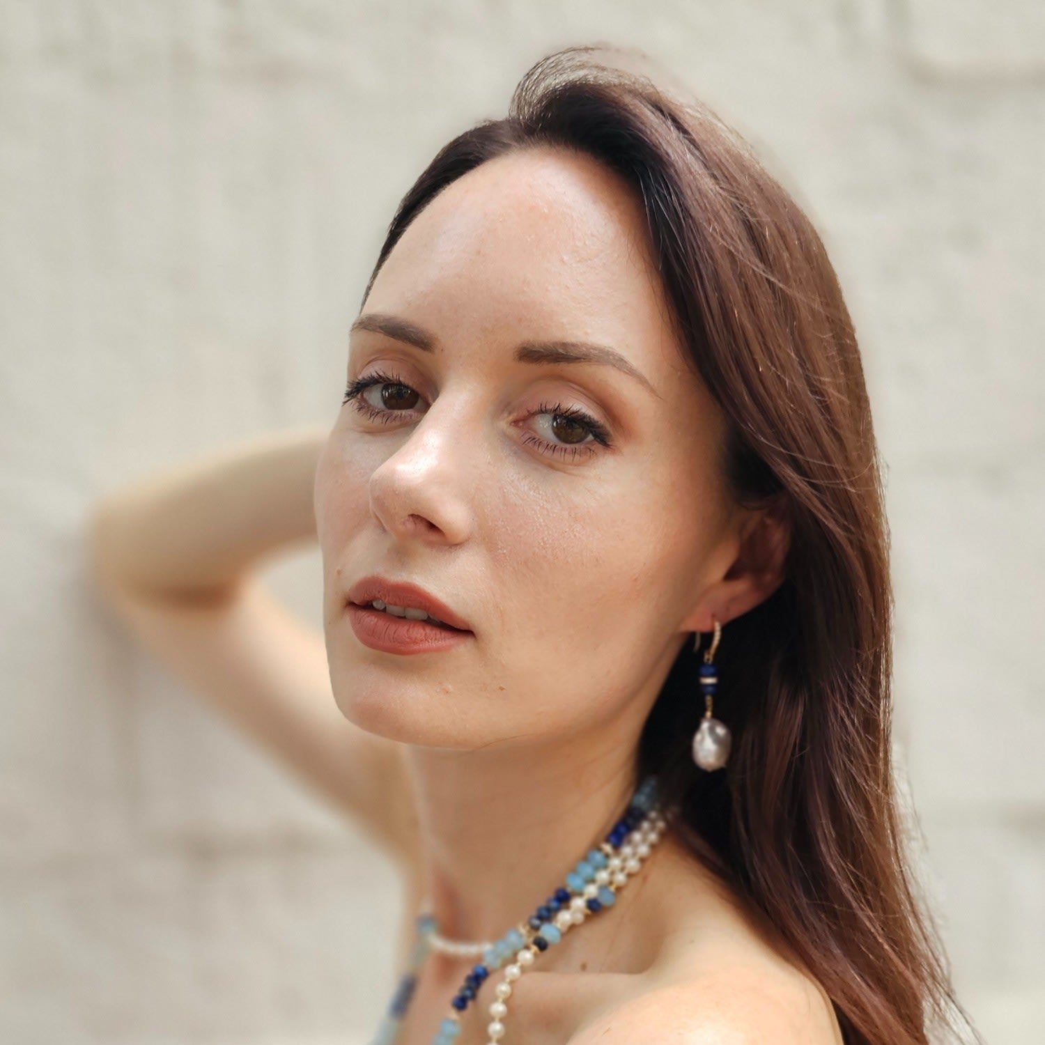 Elegance Baroque Pearls With Lapis Dangle Earrings