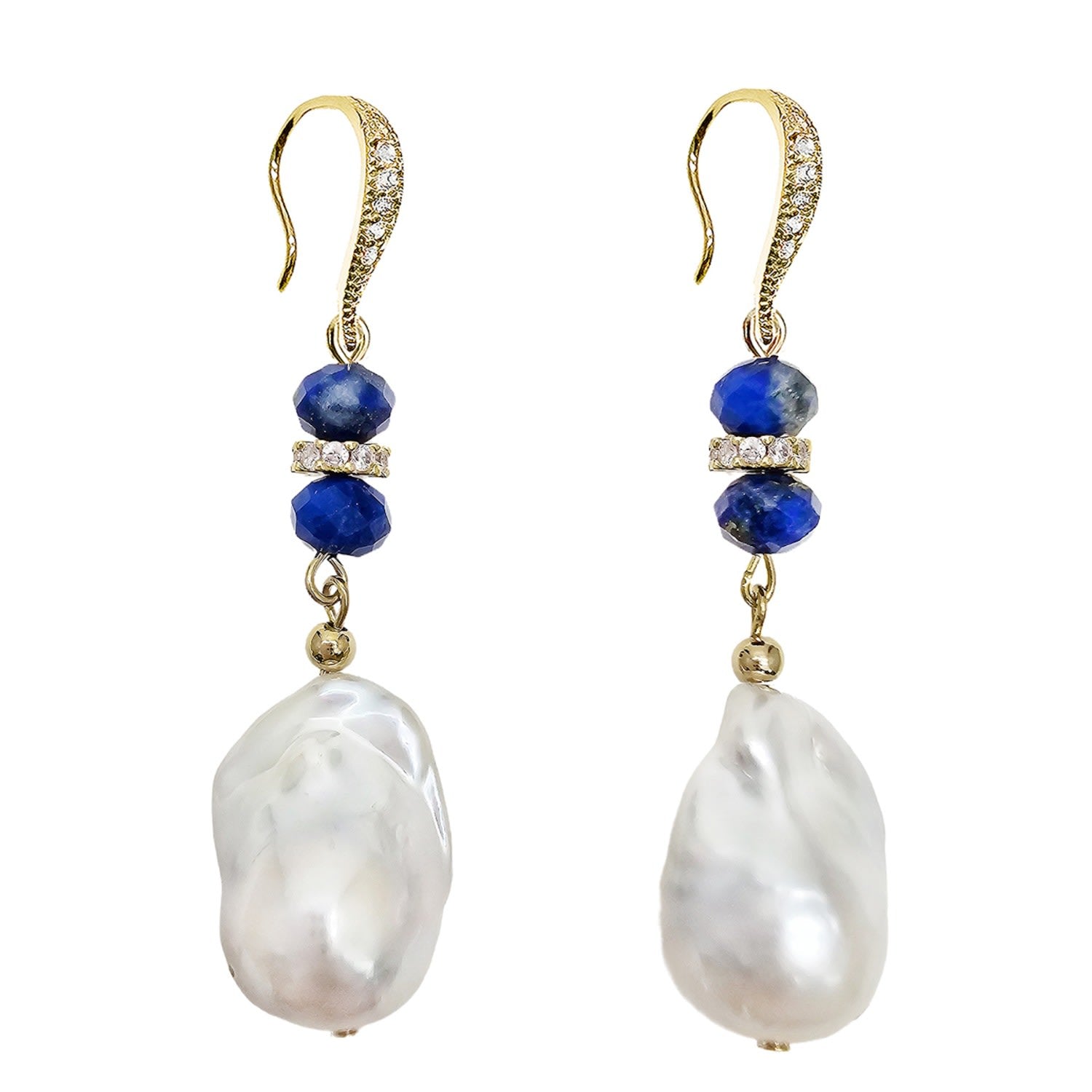 Elegance Baroque Pearls With Lapis Dangle Earrings