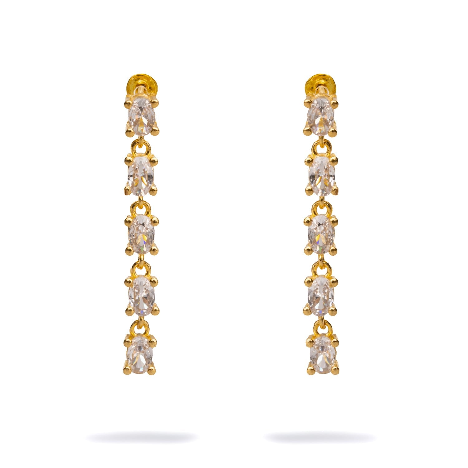 Elegant Drop Down Diamonds Earrings - Gold
