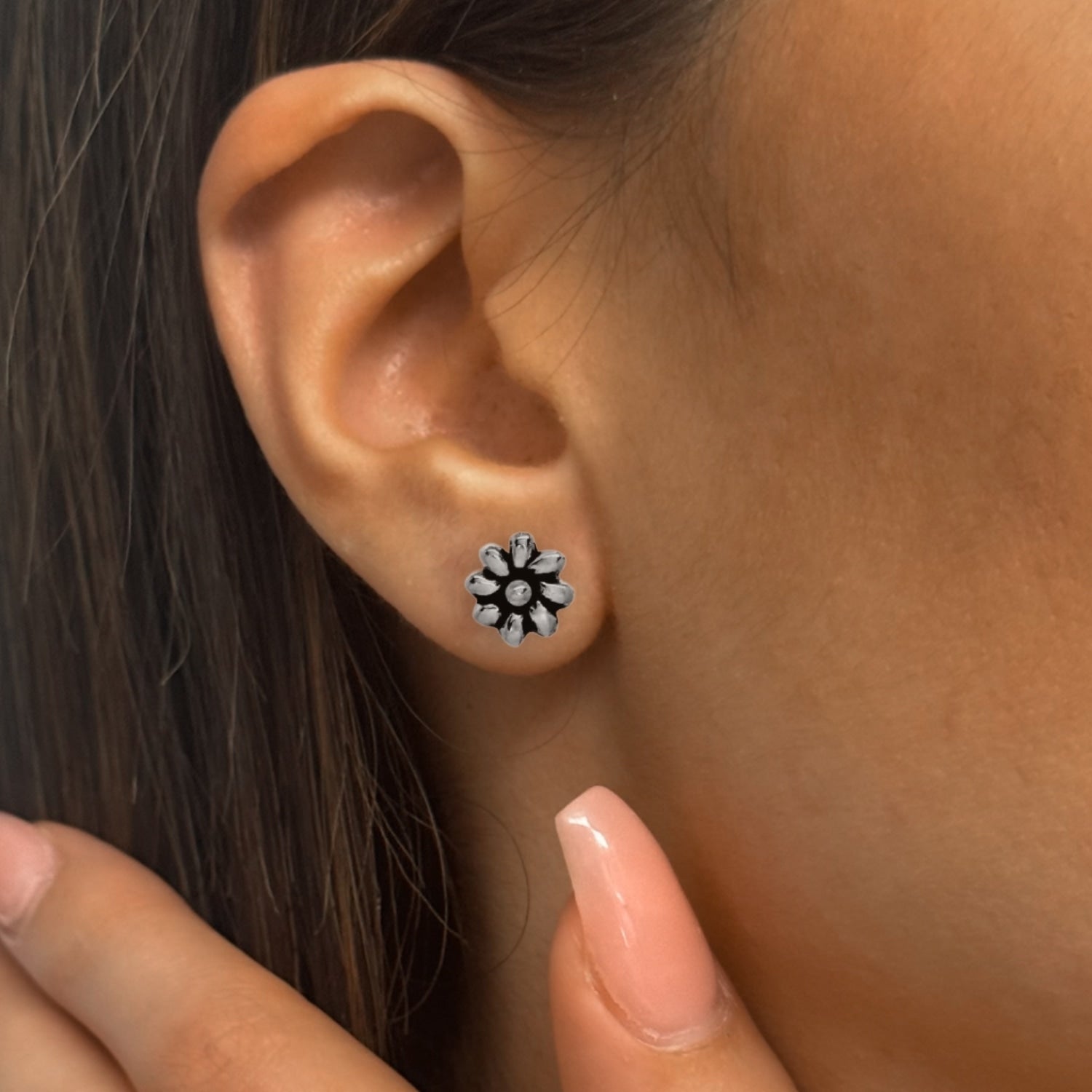 Sterling Silver Flower-Shaped Stud Earrings – Also Perfect For Second Piercing - Unaloe Jewellery For Women