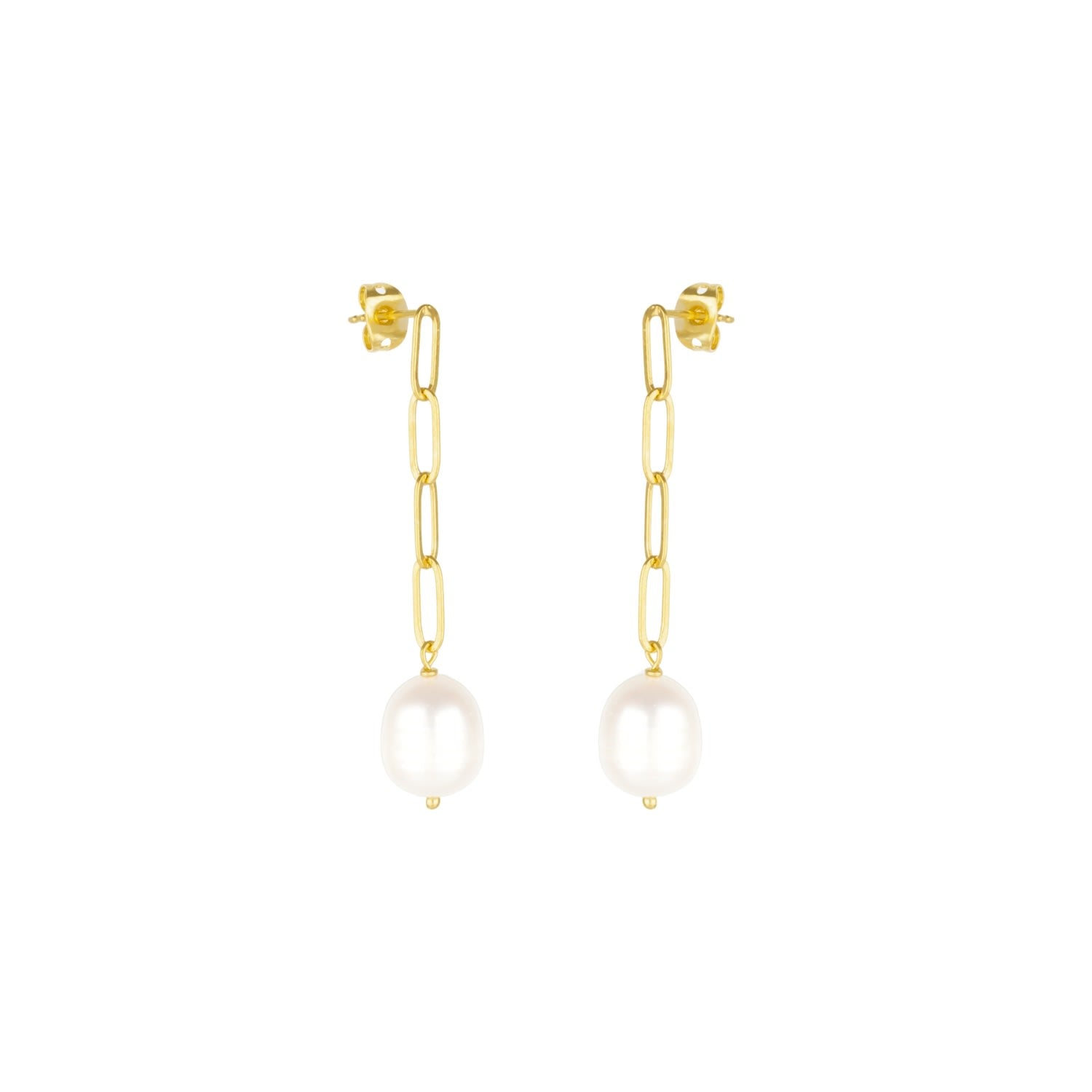 Elegant Gold Paperclip Chain Pearl Drop Earrings