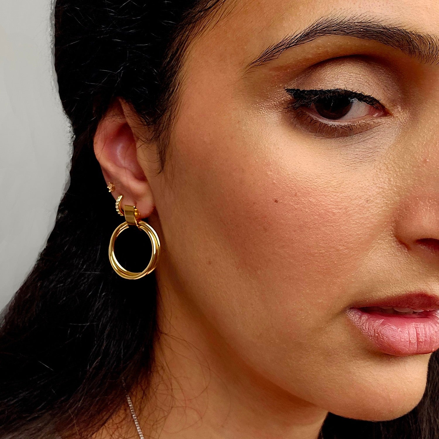 Elegant Gold Plated Double Hoop Earrings