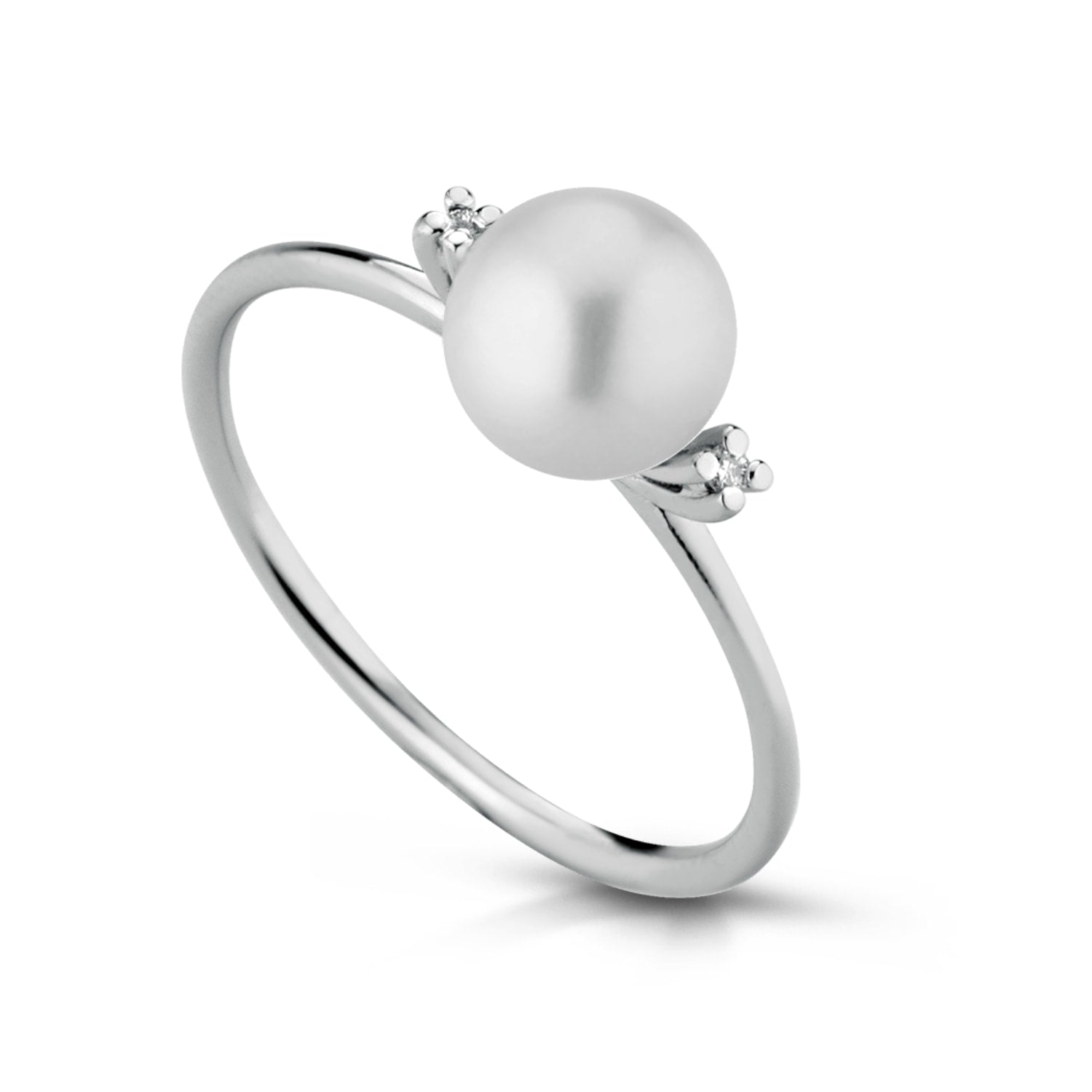 Timeless Elegance Solid Gold White Ring With Freshwater Pearl Diamonds