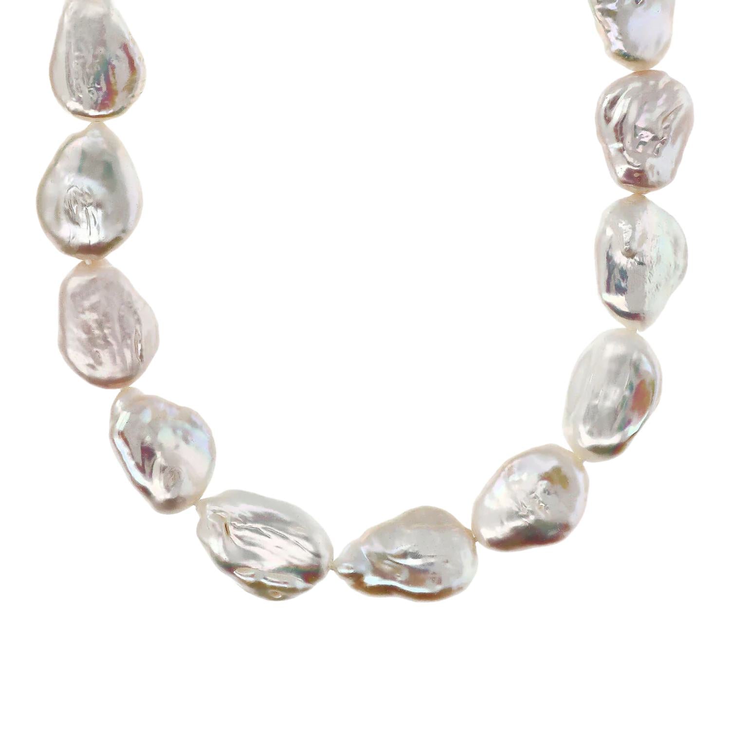 Elegant Long Necklace With Freshwater Cultured Baroque Pearls And Sterling Silver Lobster Clasp