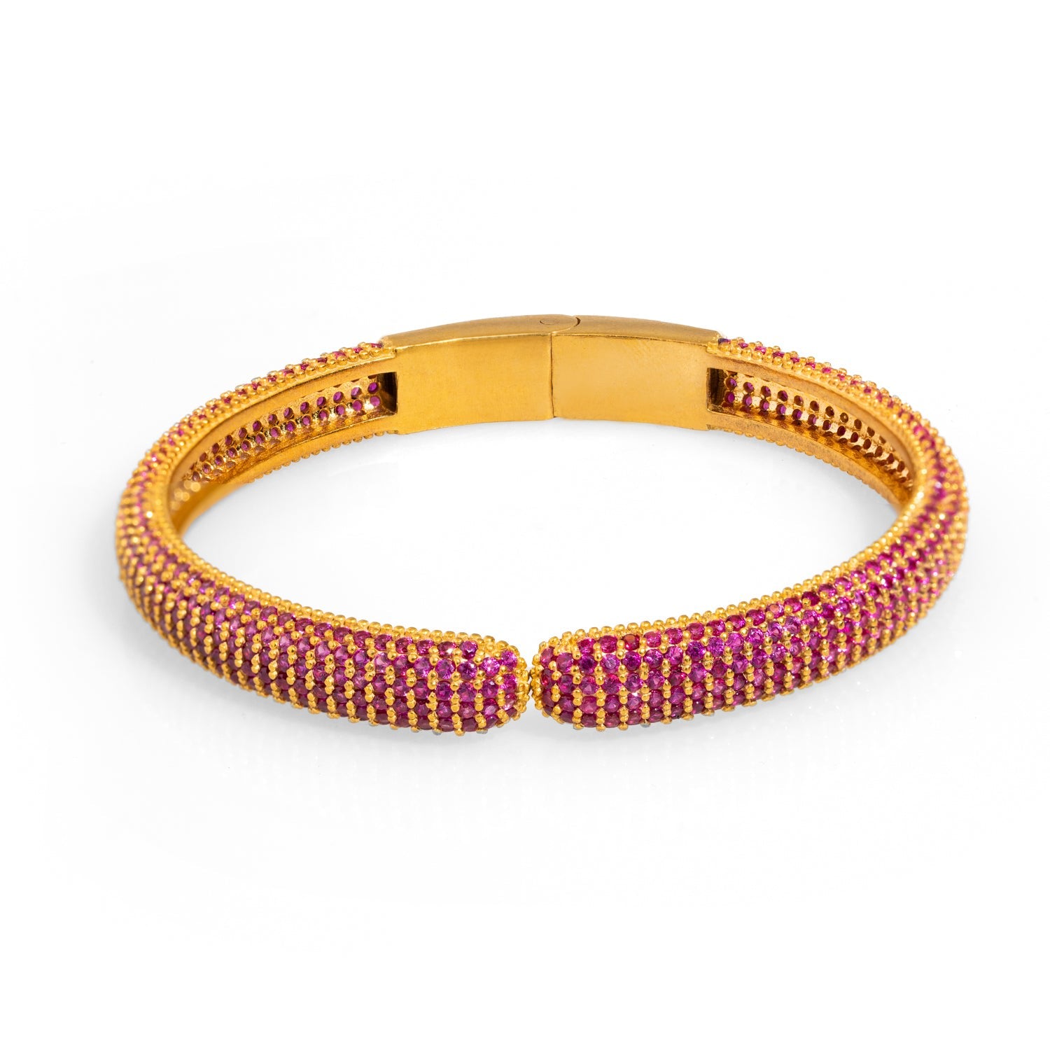 Elegant Ruby & Gold Fashion Design Bangle Bracelet - Pink