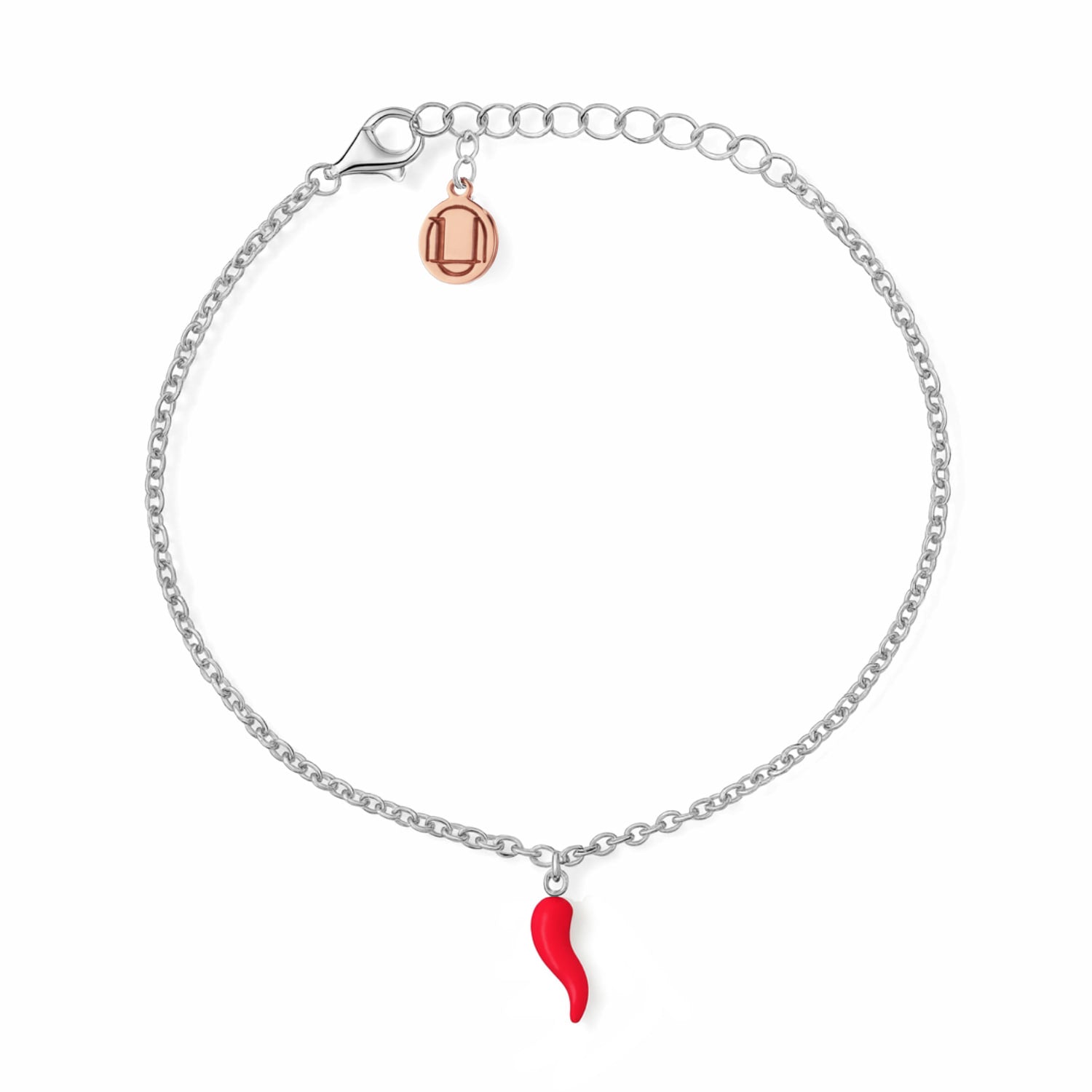 Elegant Silver Bracelet With Red Horn Pendant