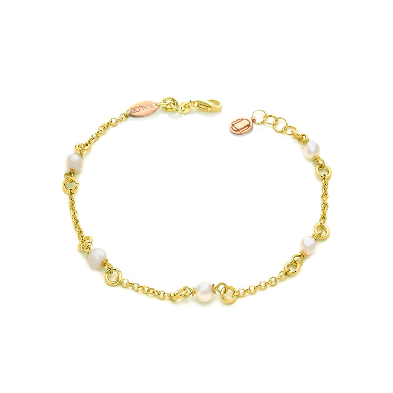 Elegant Soft Bracelet With Five Natural Pearls And Gold-Plated Silver