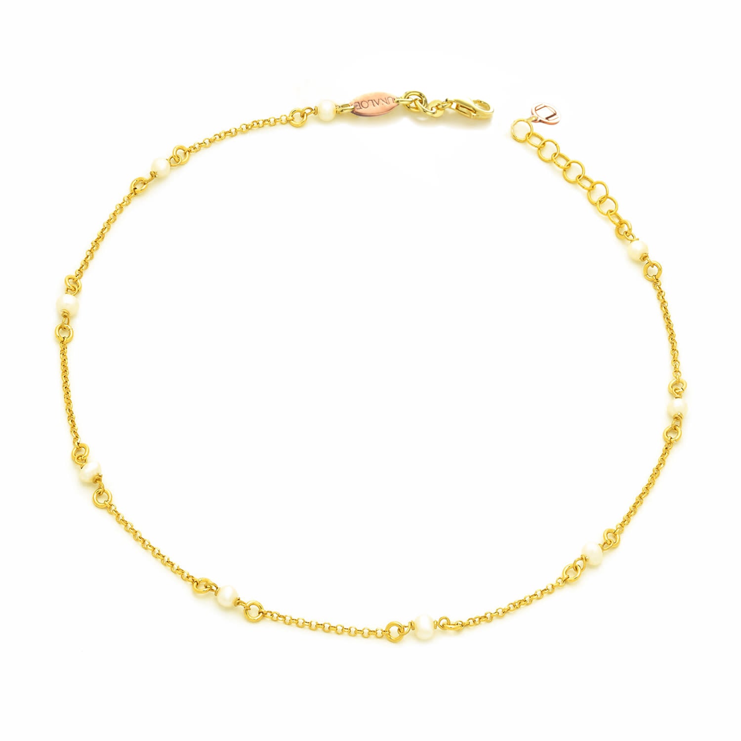 Elegant Soft Choker With Nine Natural Pearls And Gold-Plated Silver Details
