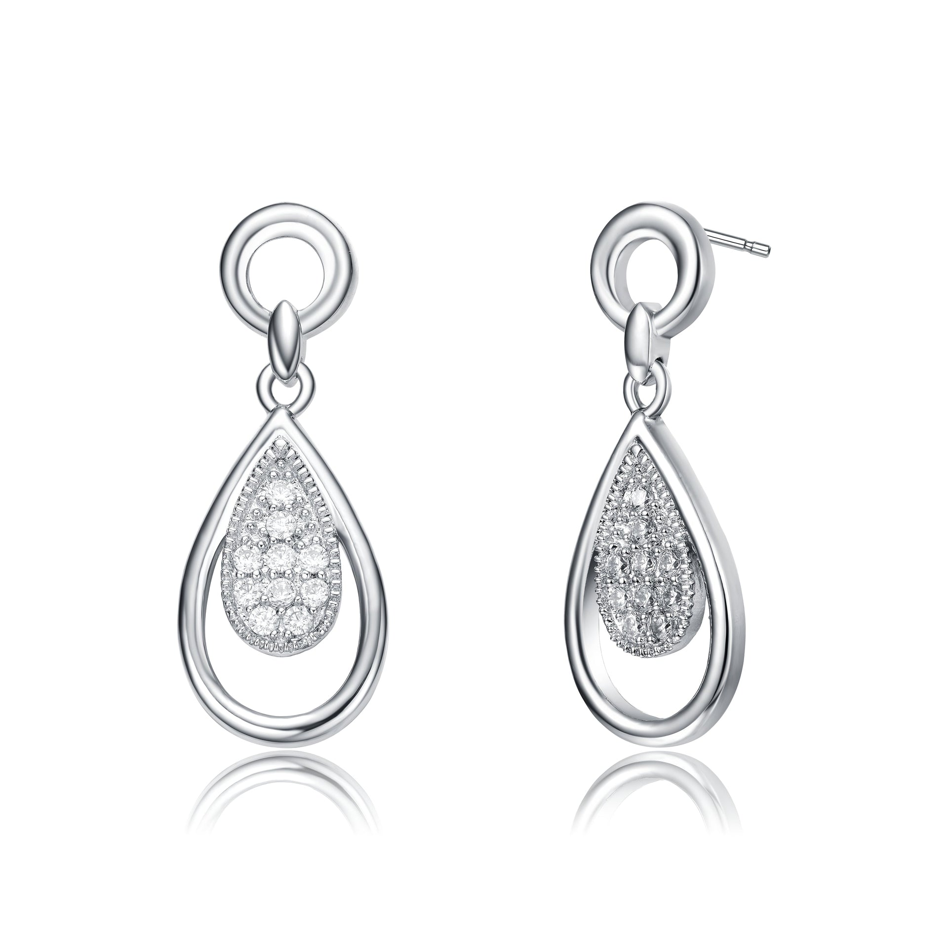 Stunning White Gold Plated With Clear Cubic Zirconia Pear Drop Earrings