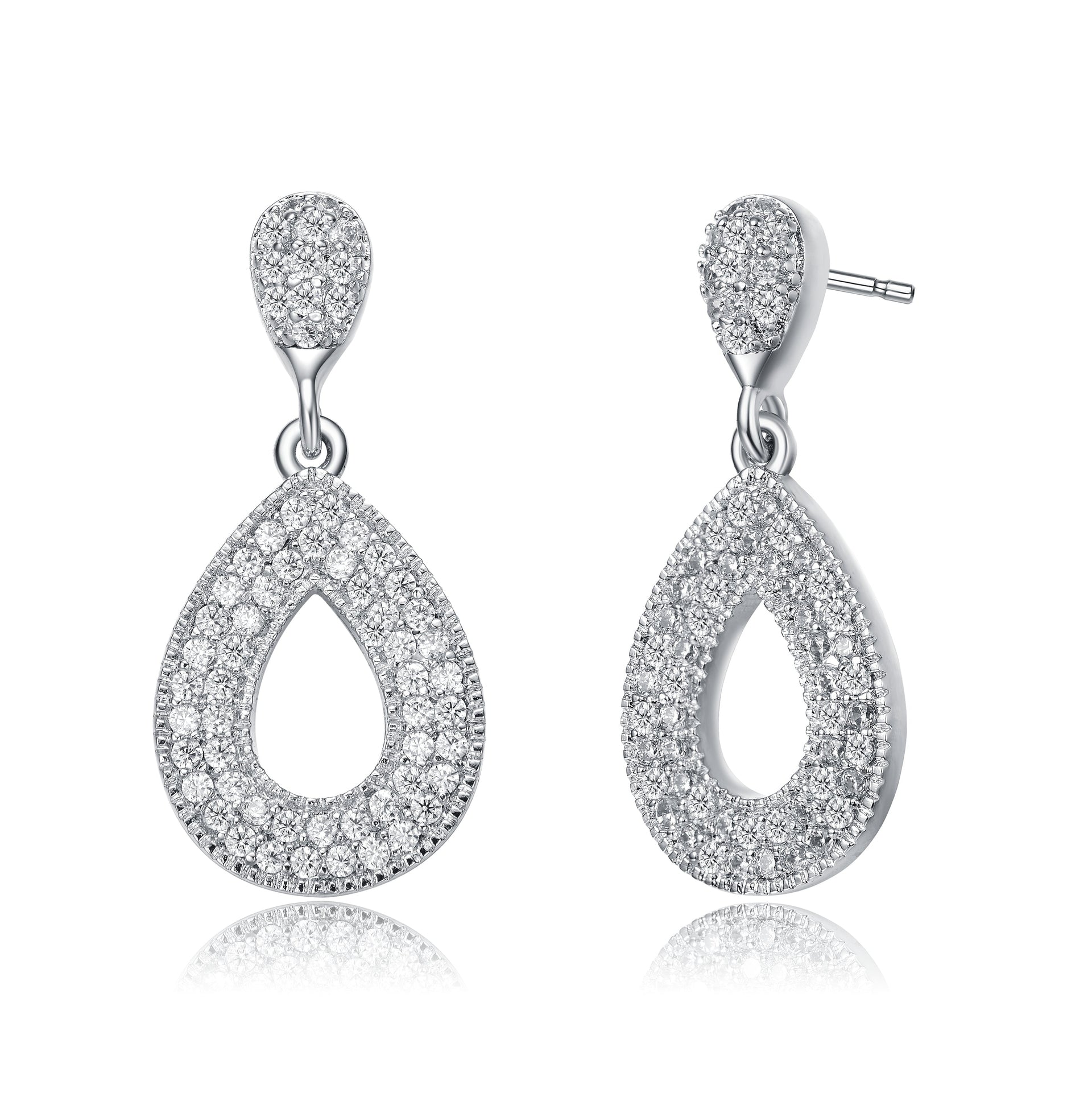 Elegant White Gold Plated With Clear Cubic Zirconia Pear Drop Earrings