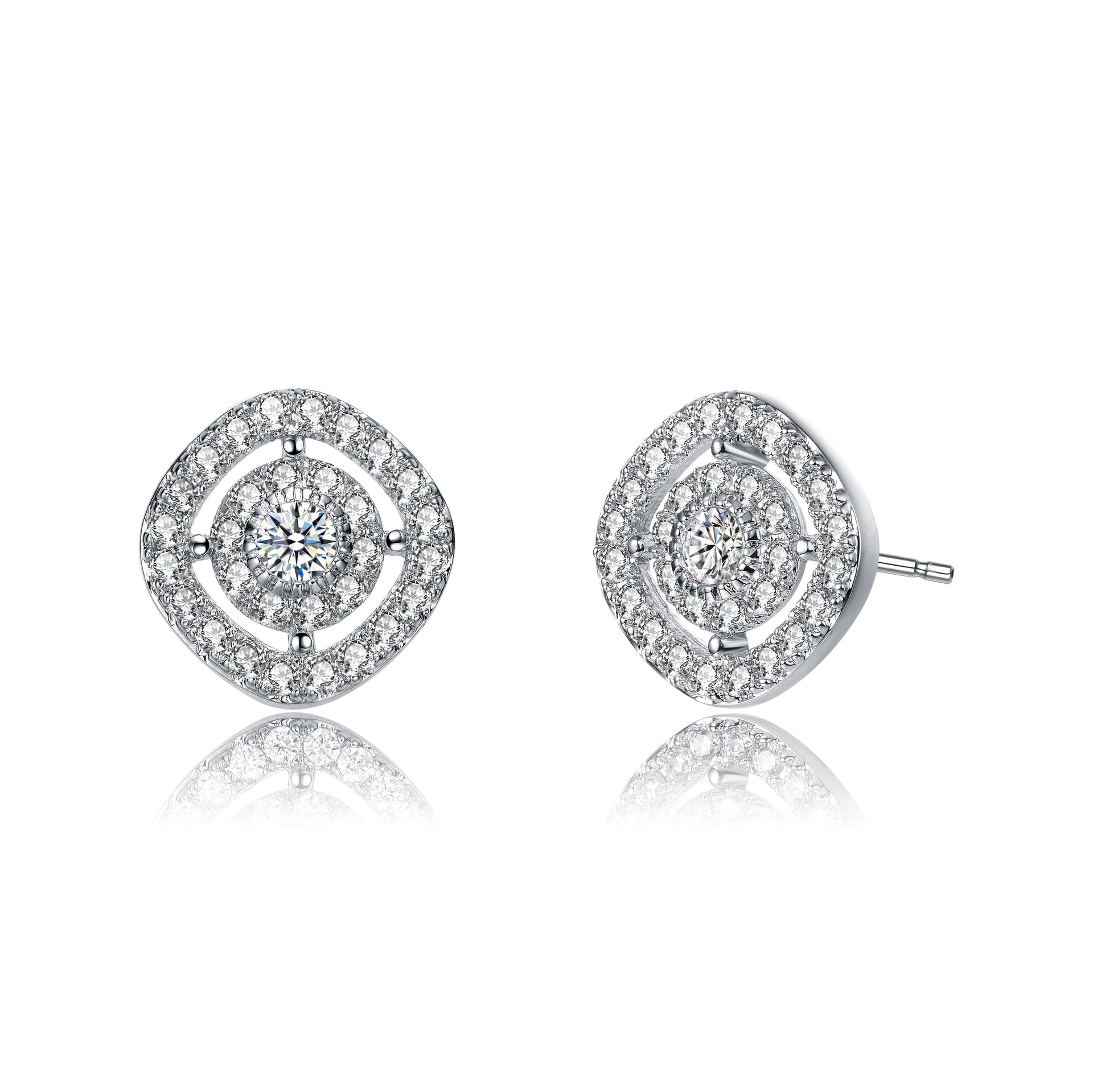 Rachel Glauber White Gold Plated Cubic Zirconia Square Stud Earrings