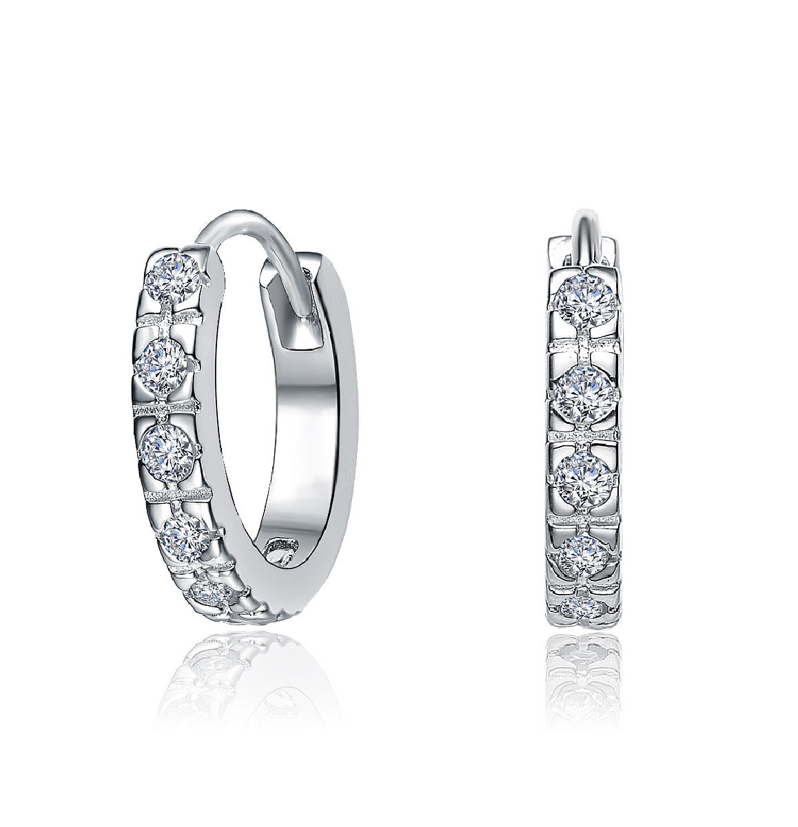 Rachel Glauber Elegant White Gold Plated Huggie Hoop Earrings