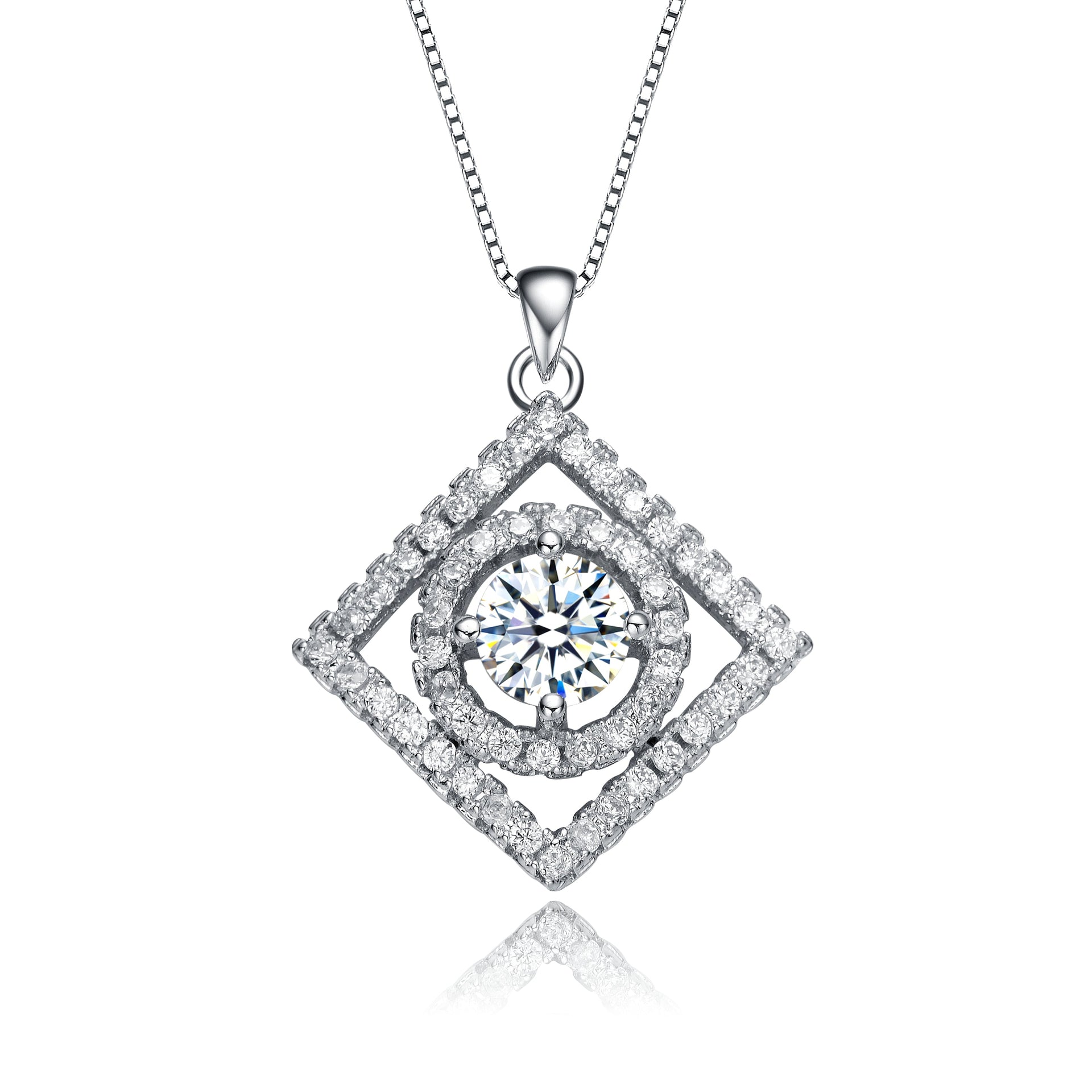 Rachel Glauber Elegant White Gold Plated Square Pendant Necklace