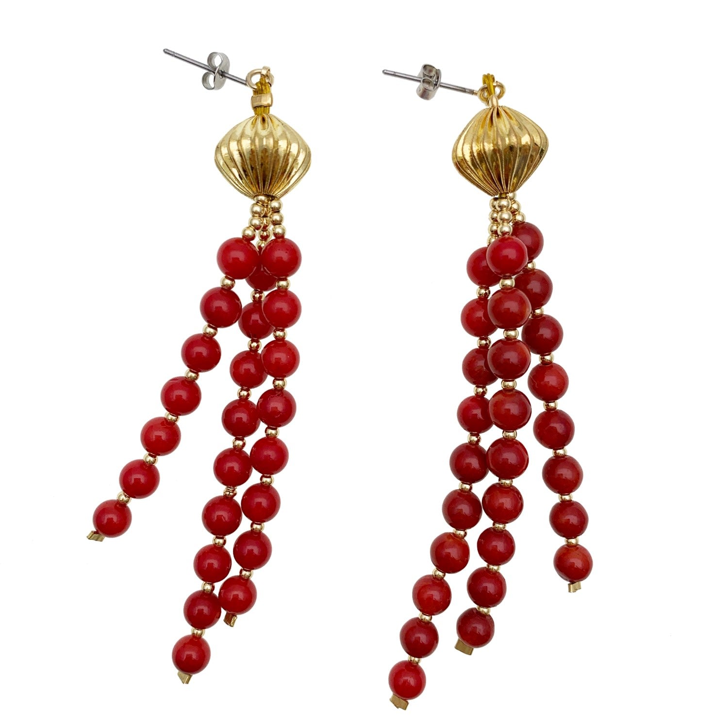 Red Corals Tassels Earrings