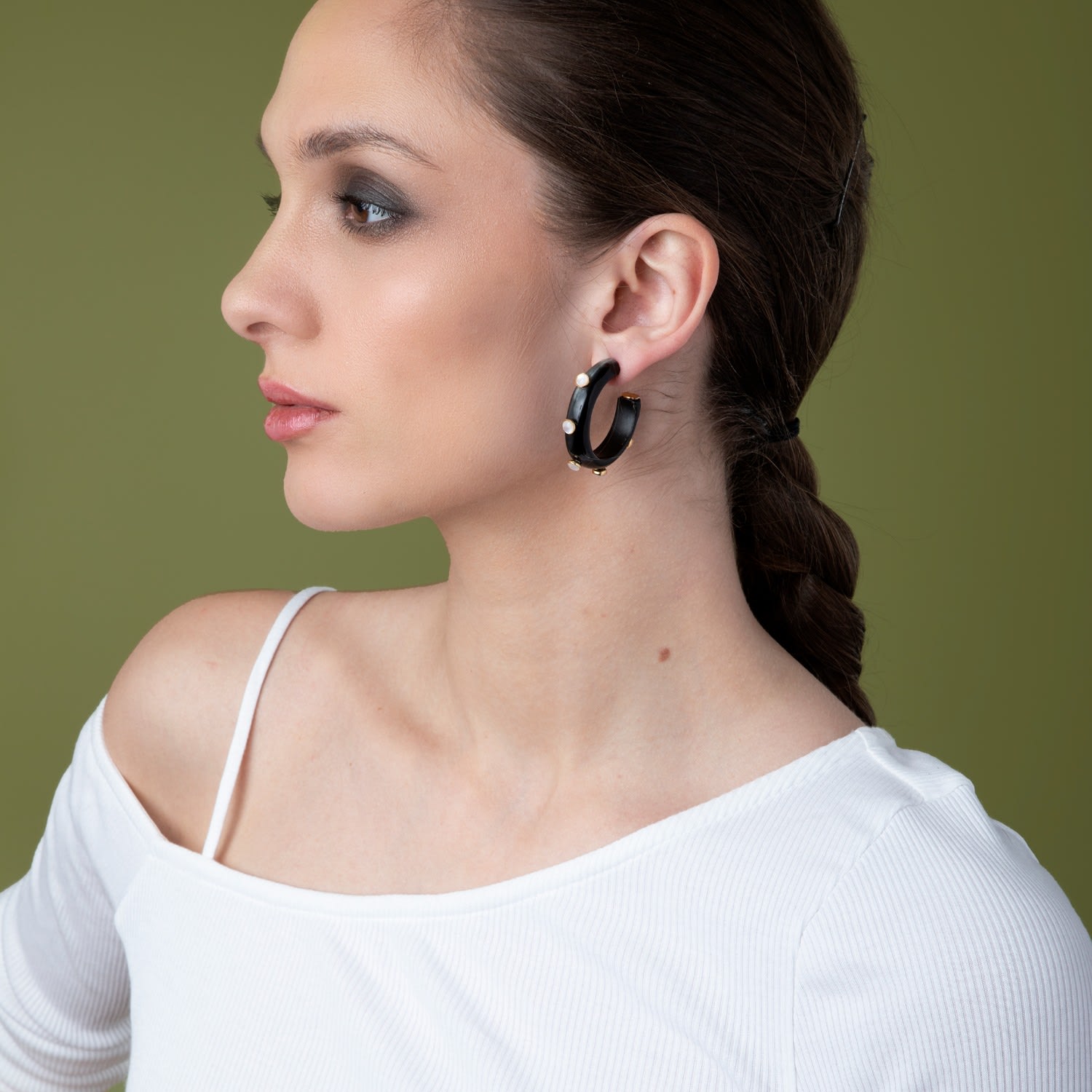 Eliza Hoops Mother Of Pearl Black