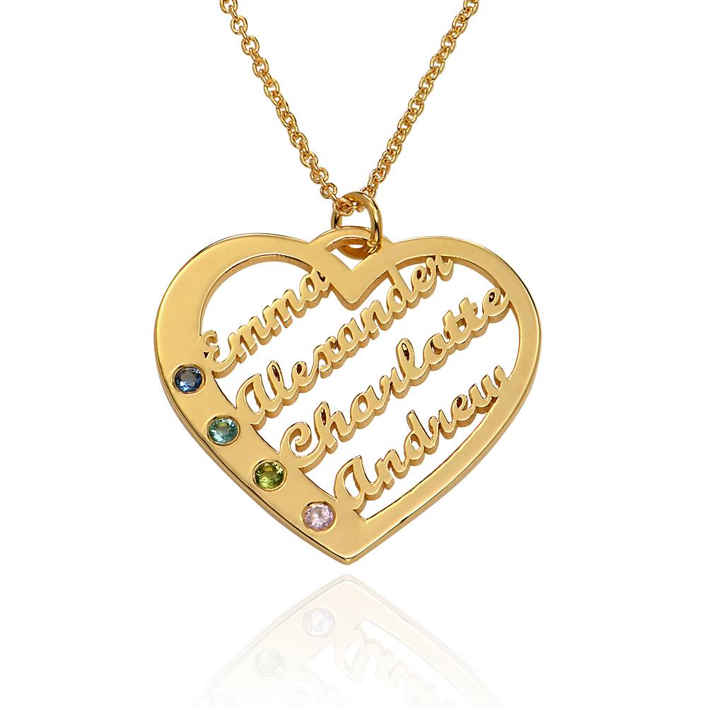 Ella Birthstone Heart Necklace with Names in 14K Yellow Gold