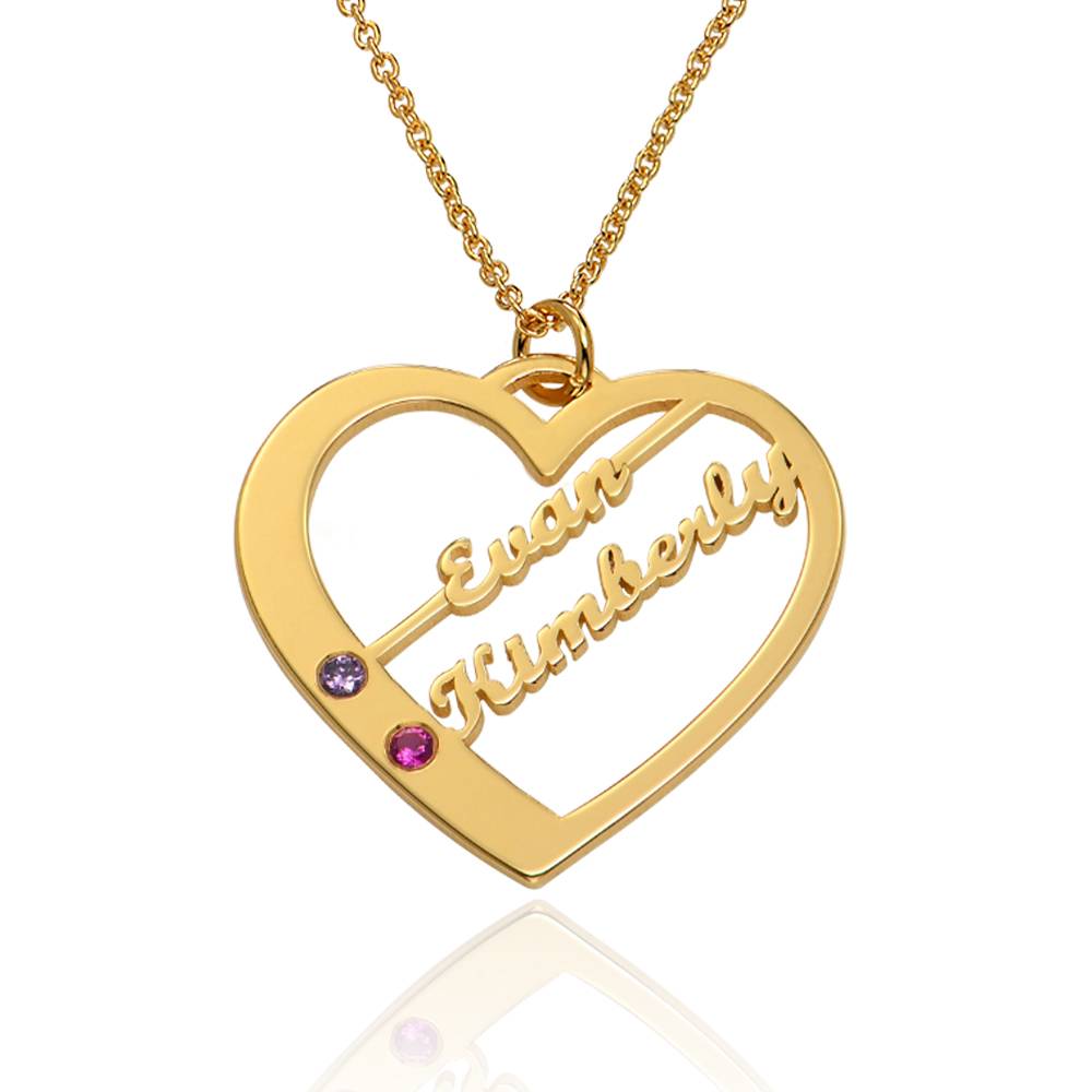 Birthstone Heart Necklace with Names in 18K Gold Vermeil - Mother's Day Gift - Gift for Mom