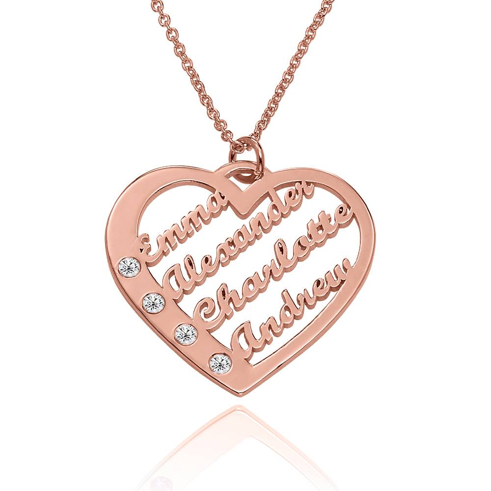 Ella Diamond Heart Necklace with Names in 18K Rose Gold Plating