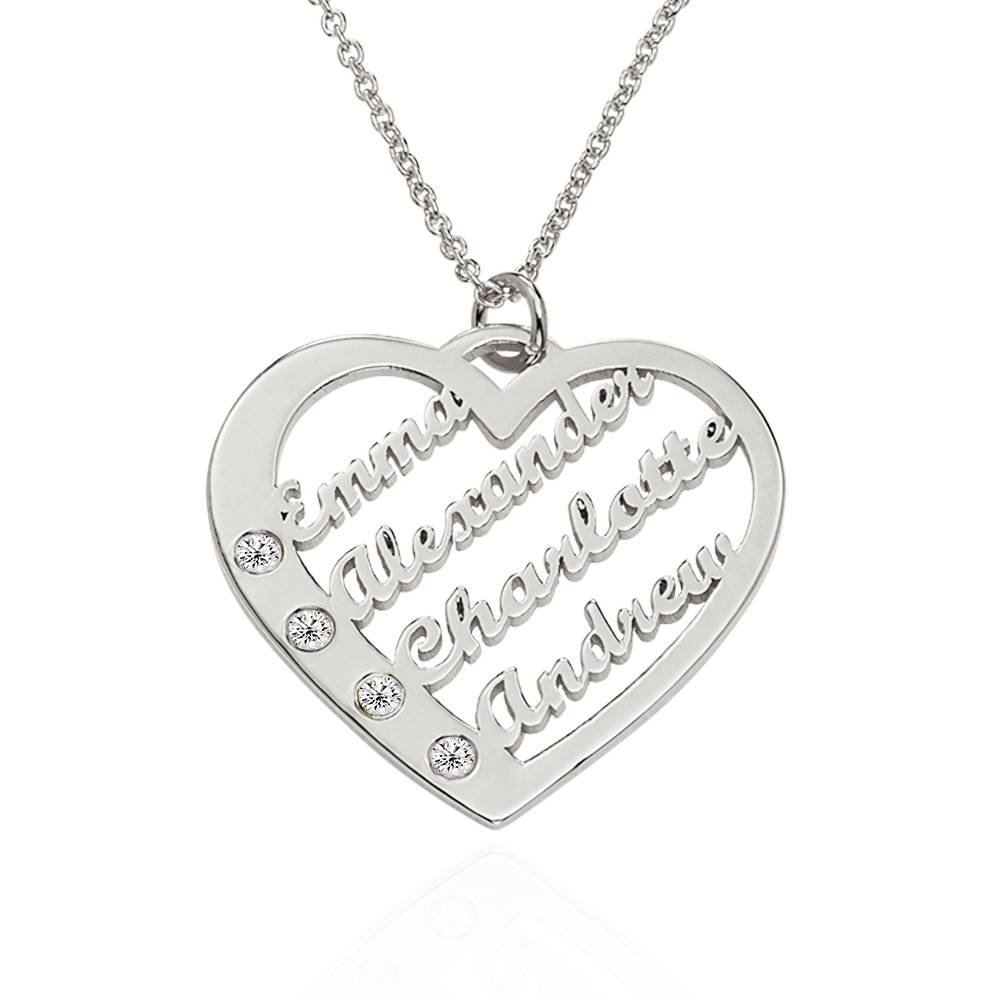 Ella Diamond Heart Necklace with Names in Silver