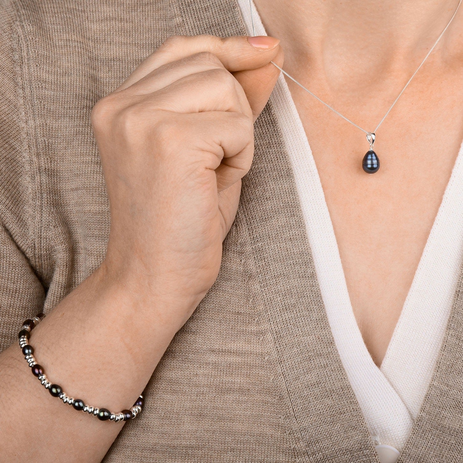 Ellen Mini Peacock Pearl Drop Necklace Gold Plated Sterling Silver