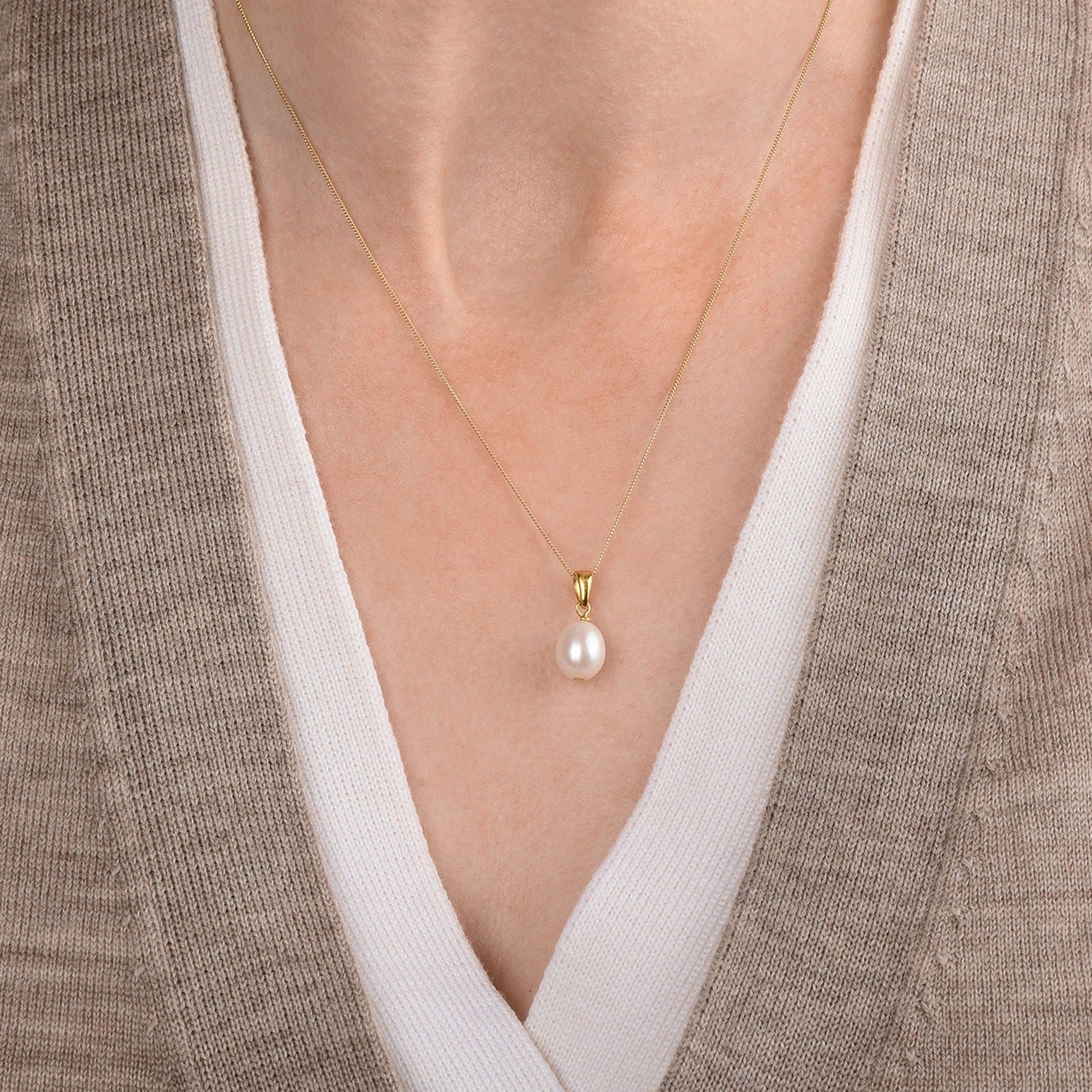 Ellen Mini White Pearl Drop Necklace Sterling Silver