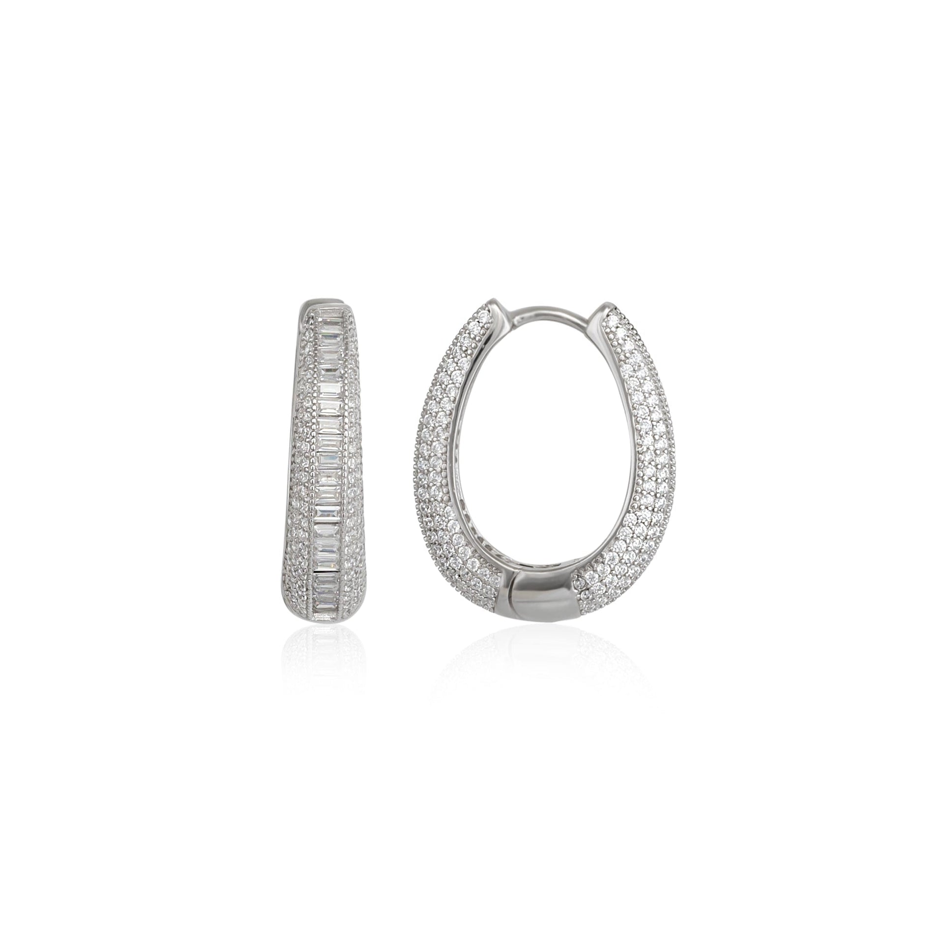 Elliptical Oval Chunky Hoop Sterling Silver Earrings