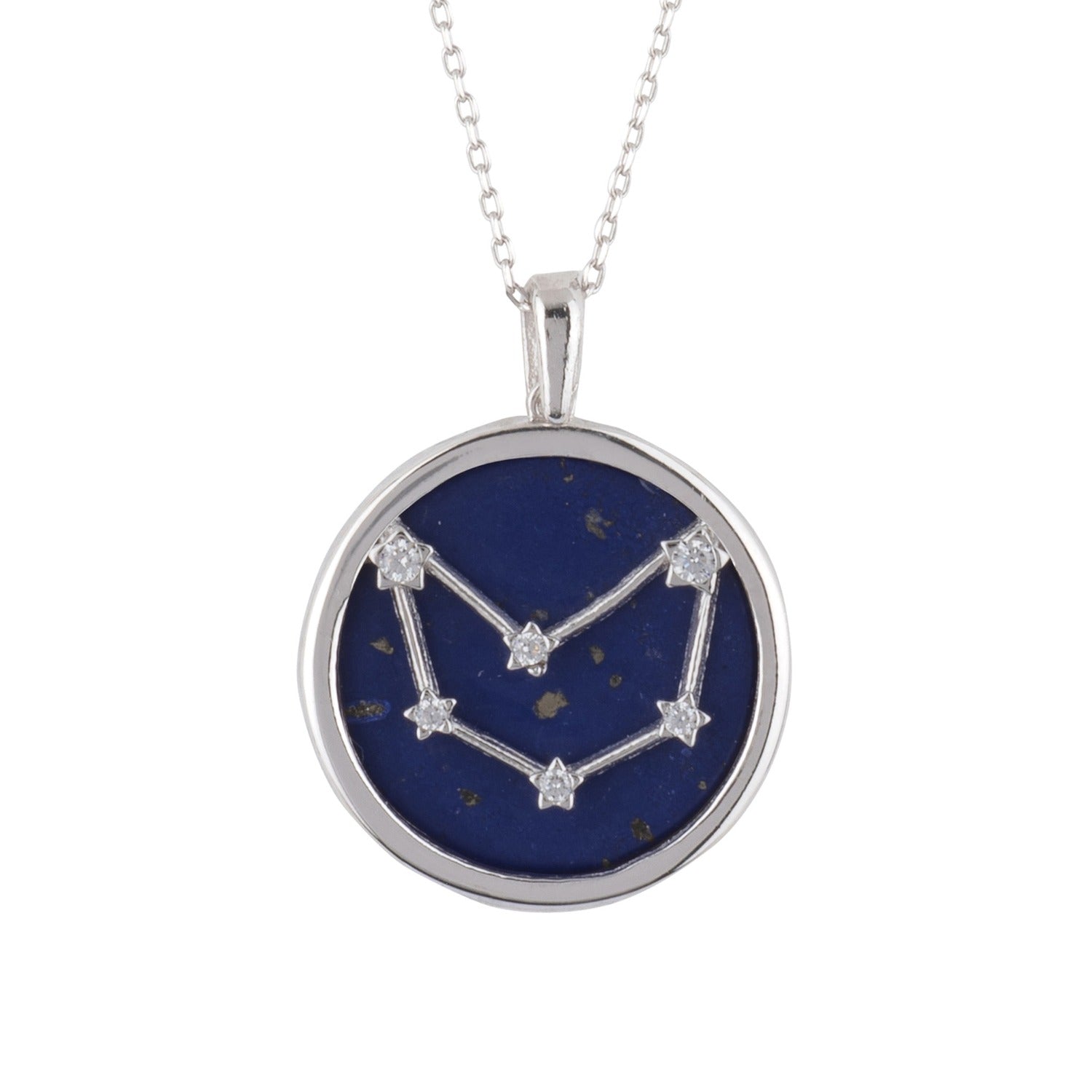 Zodiac Lapis Lazuli Gemstone Star Constellation Pendant Necklace Silver Capricorn