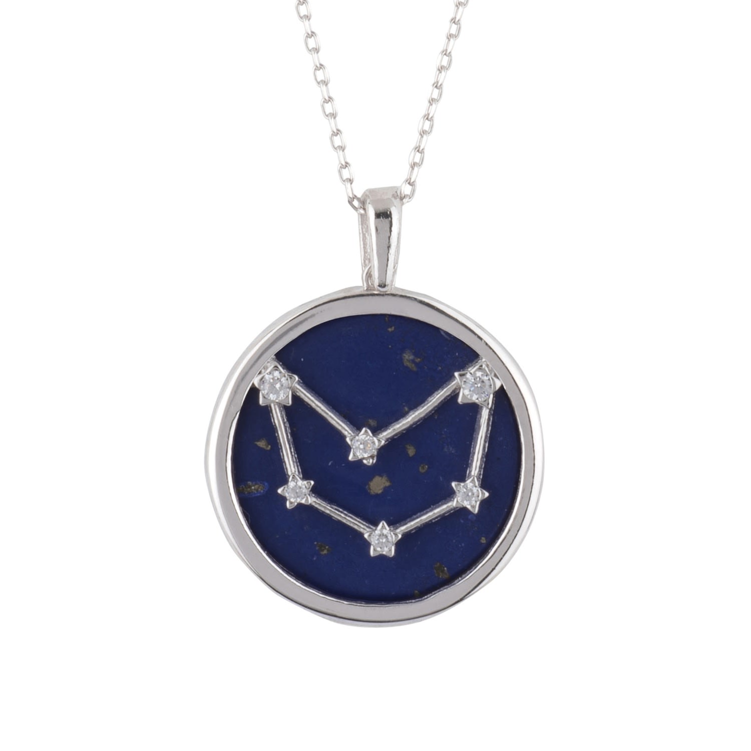 Zodiac Lapis Lazuli Gemstone Star Constellation Pendant Necklace Silver Capricorn