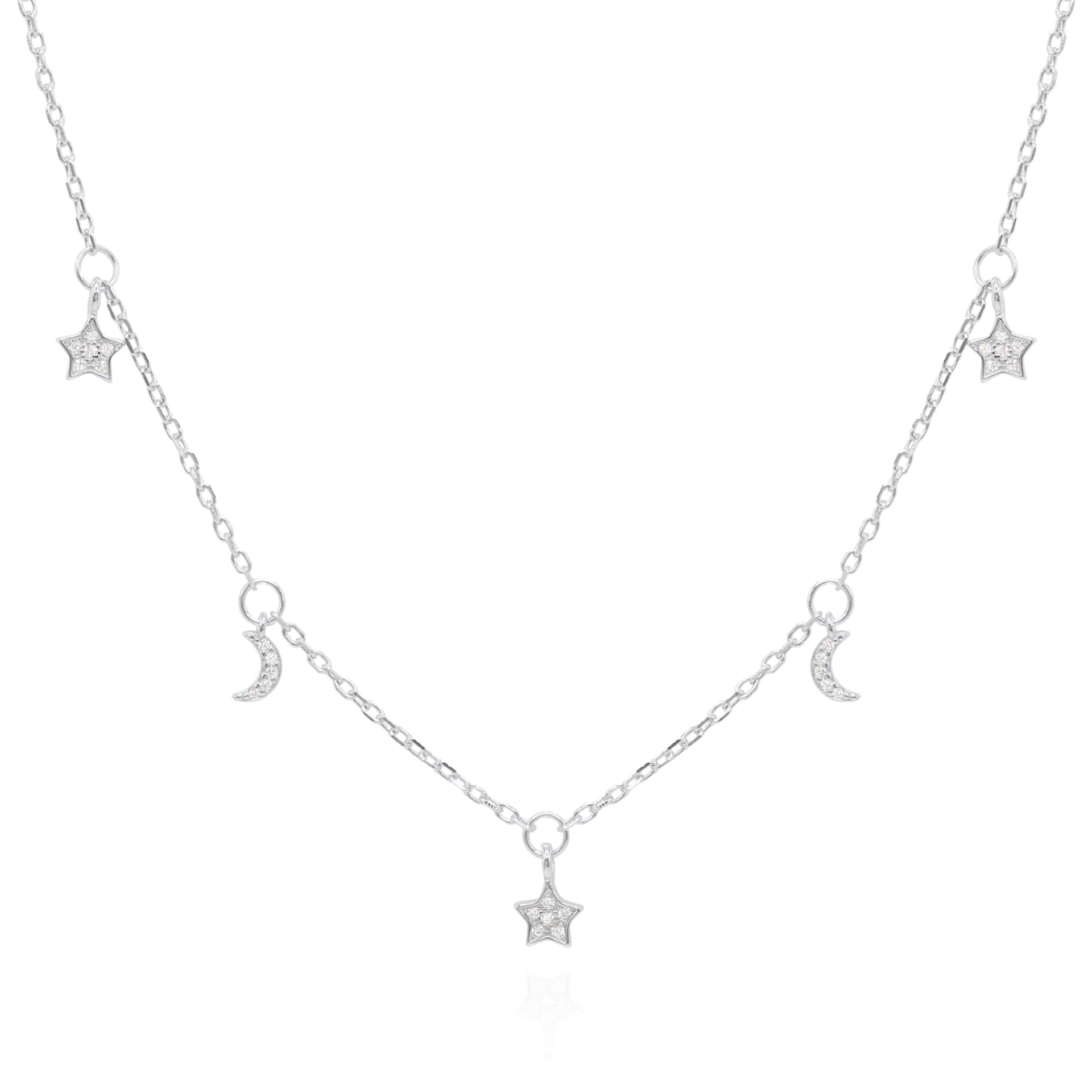 Elsie Star & Moon Charm Necklace | Sterling Silver