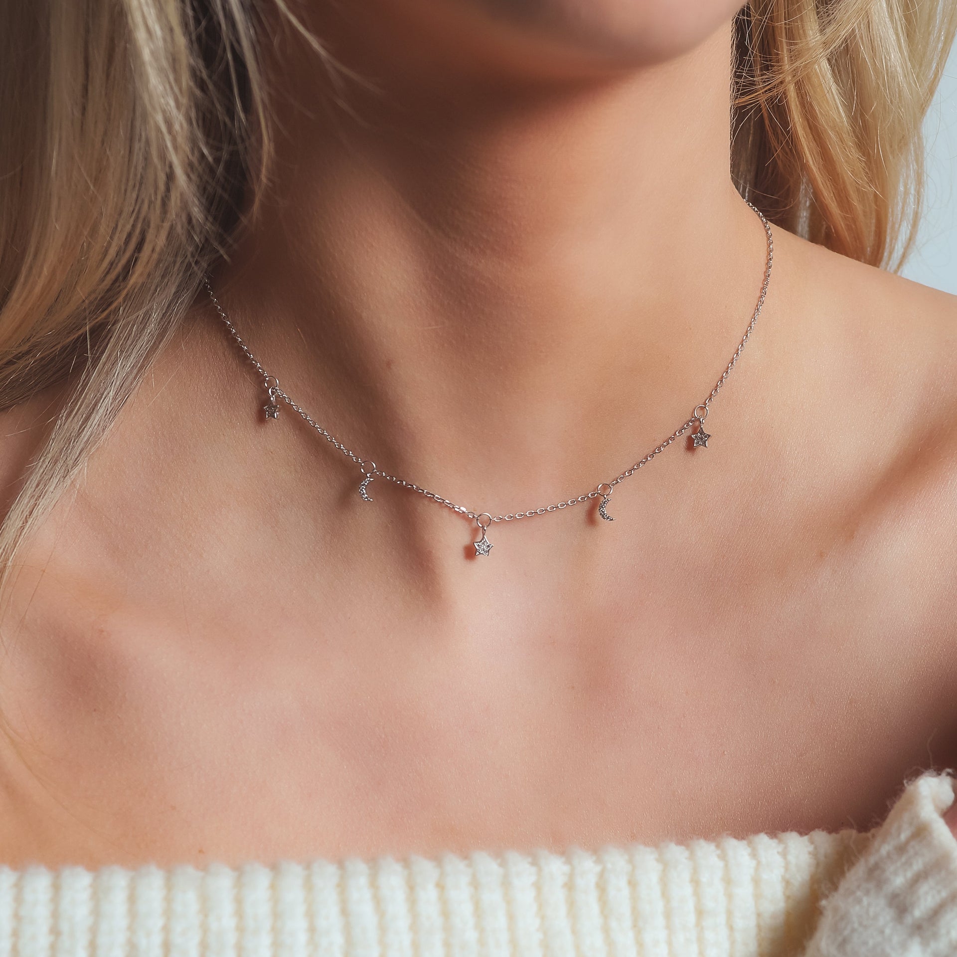Elsie Star & Moon Charm Necklace | Sterling Silver