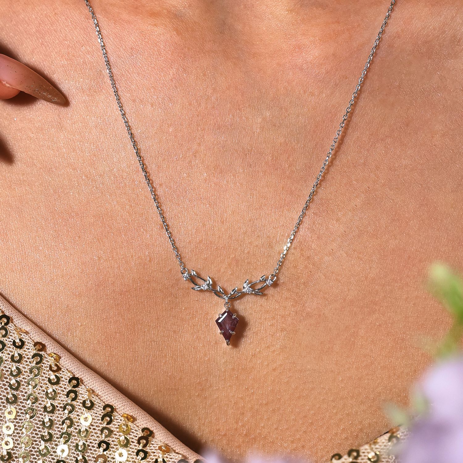 Elven Entwine Alexandrite Necklace White Gold Vermeil