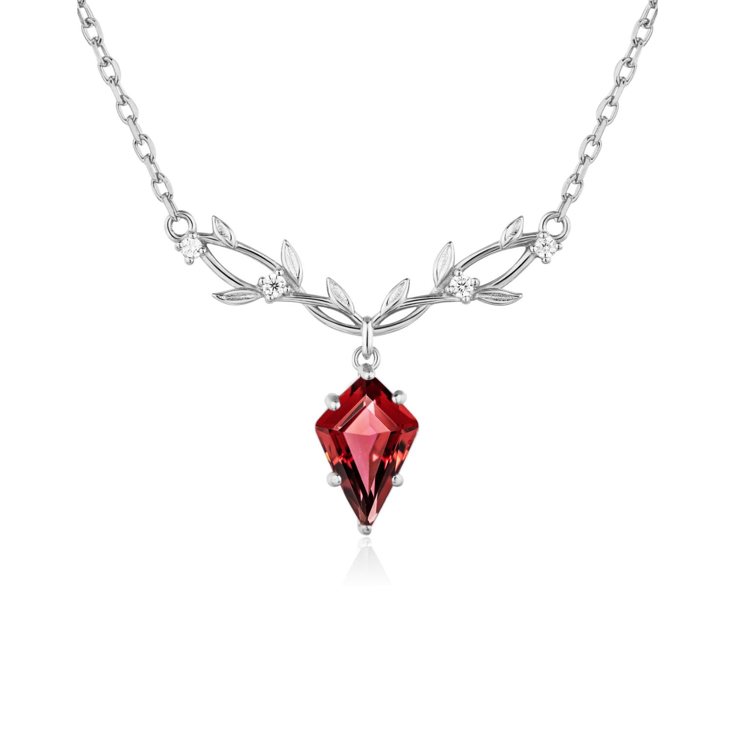 Elven Entwine Mozambique Red Garnet Necklace White Gold Vermeil