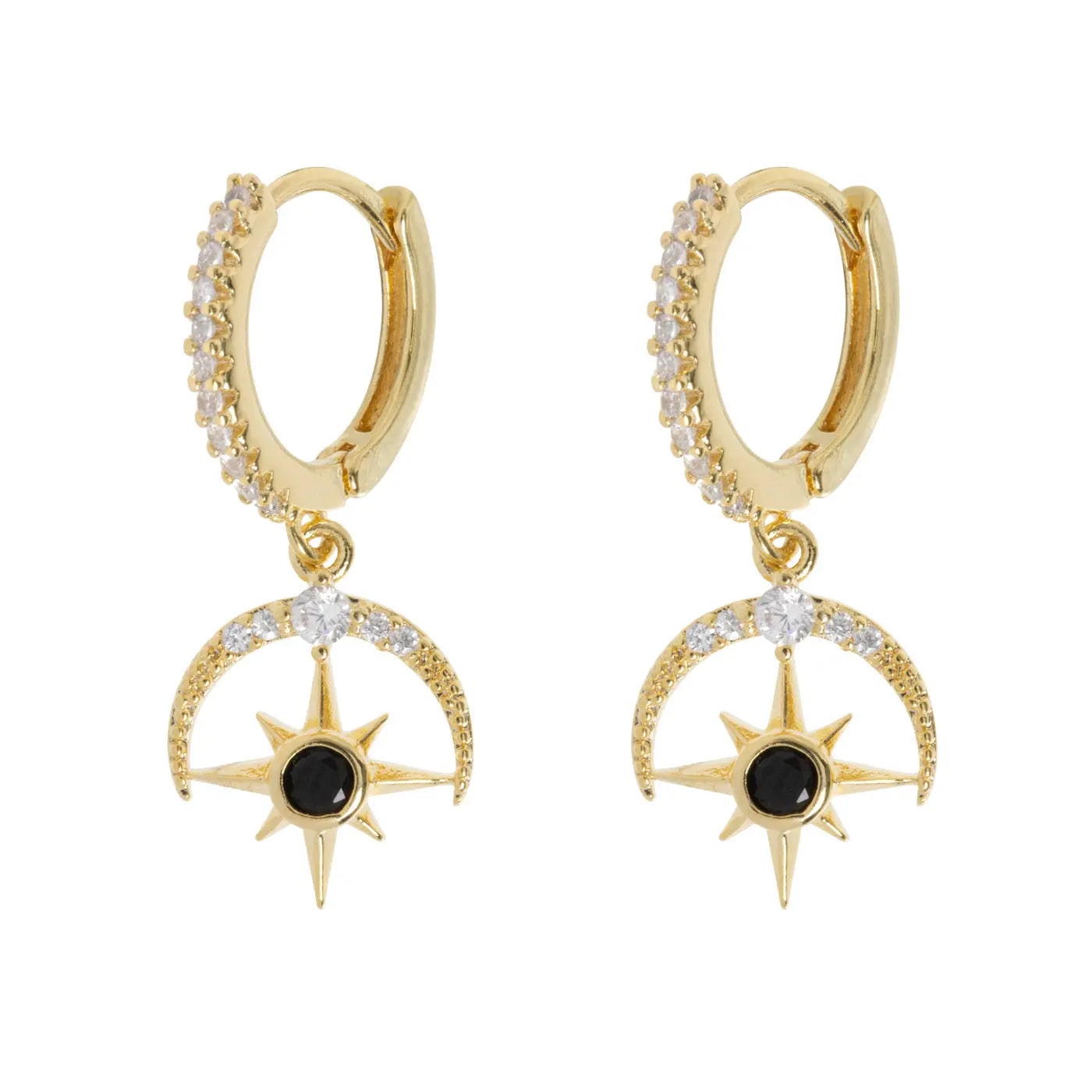 Elvira - Moon & Star Crystal Hoop Earrings